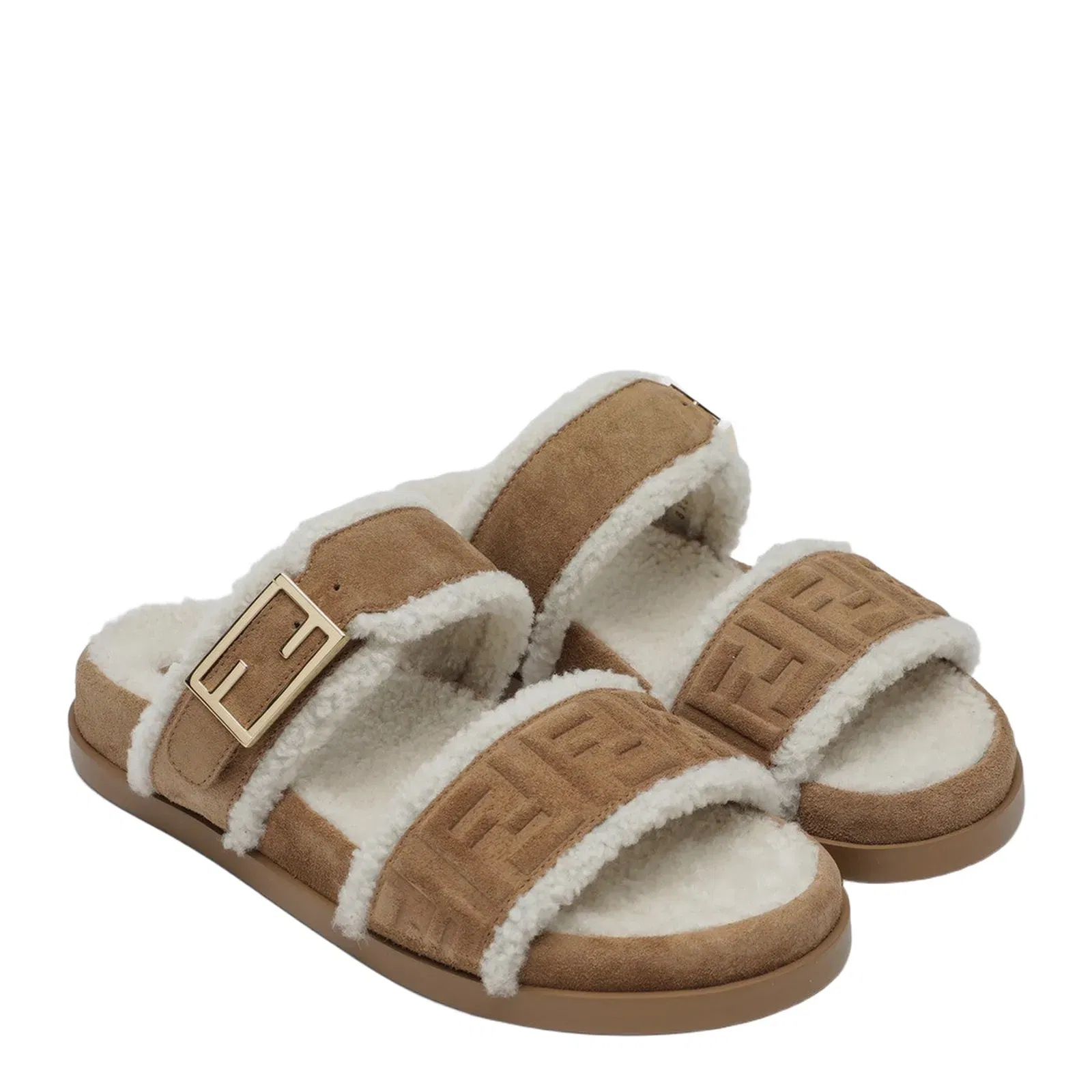 Slide Feel in Bronze Suede and Shearling