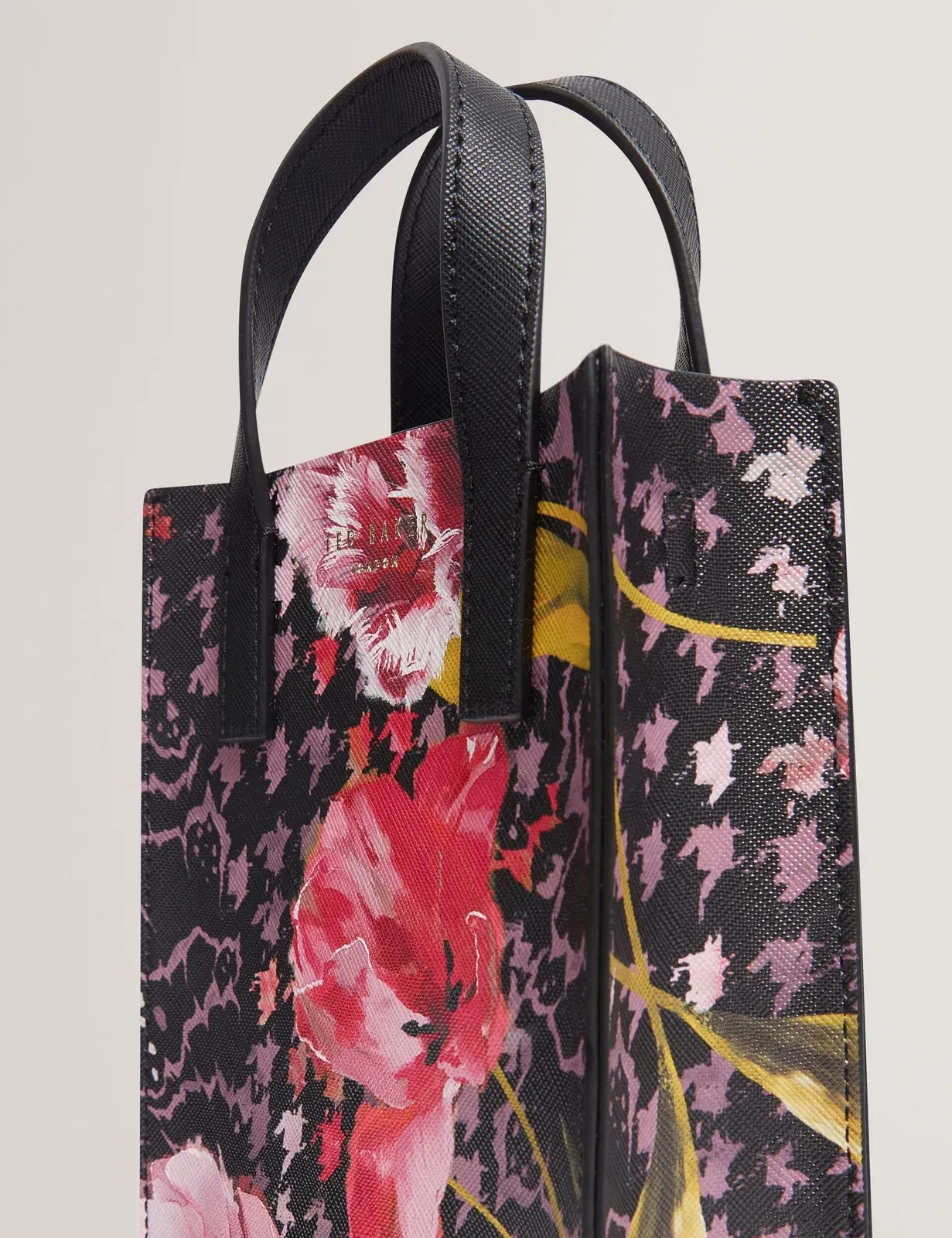 Ted Baker Talura Floral Check Print Mini Icon Tote Bag Black Women's