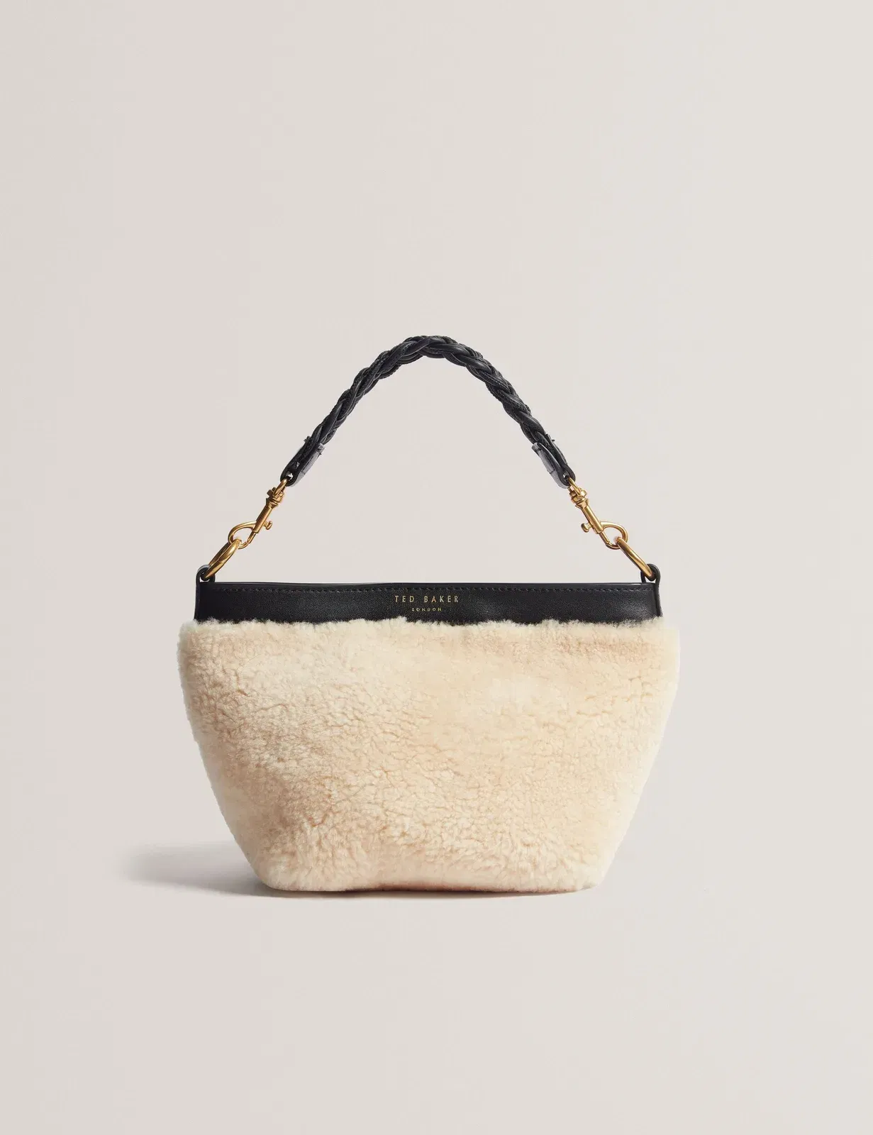 Ted Baker Sherbaa Shearling Plaited Handle Small Bucket Bag Black Women's