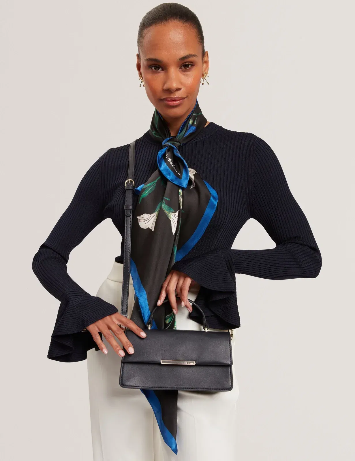 Ted Baker Rhaae Bar Detail Leather Elongated Top Handle Bag Navy Women's