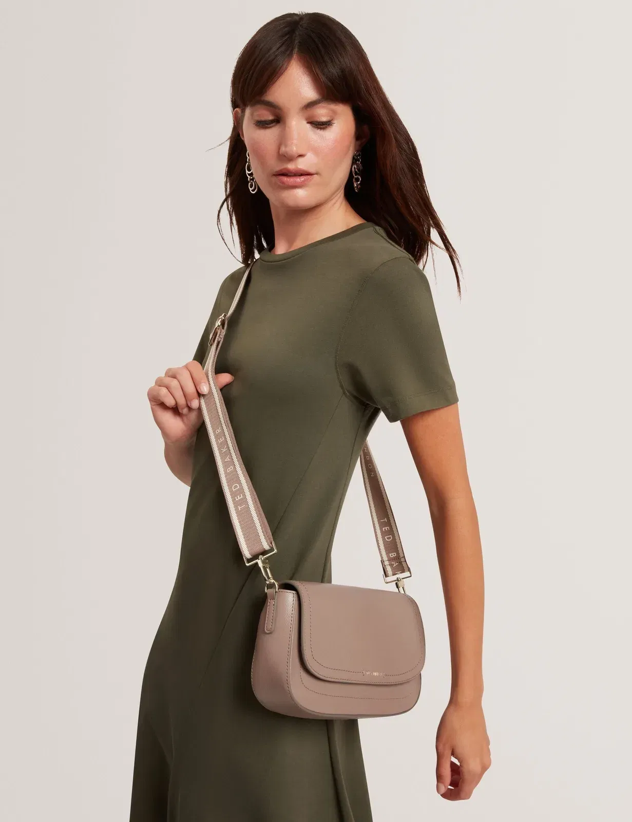 Ted Baker Louiize Webbing Leather Baguette Crossbody Bag Taupe Women's