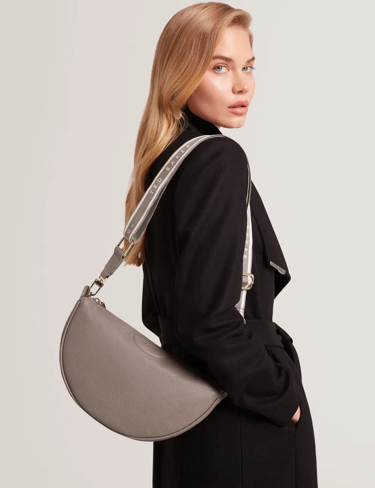 Ted Baker Essina Grey Half Moon Leather Crossbody Bag Mid Grey Women's