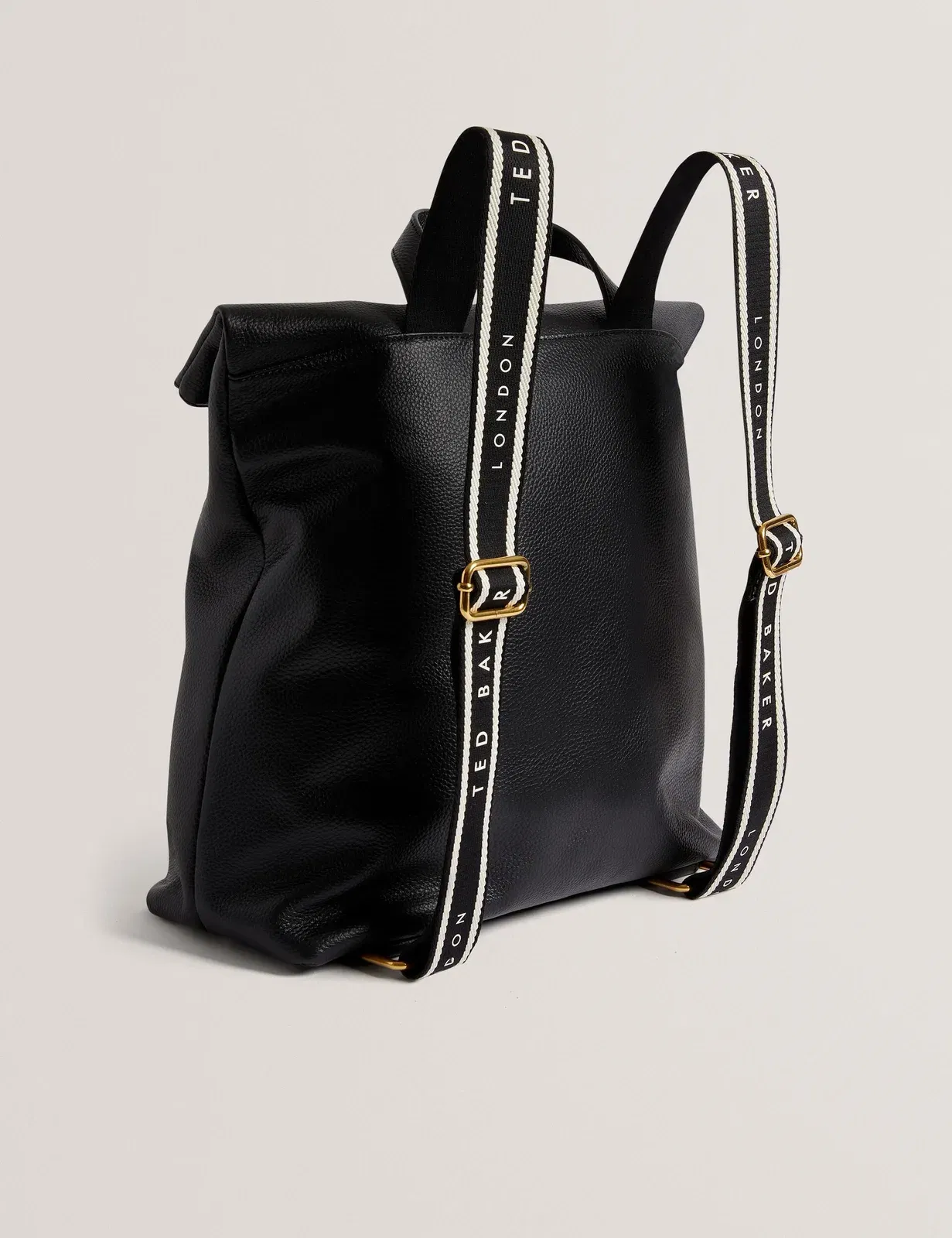 Ted Baker Essaya Webbing Strap Black Leather Fold Over Backpack Women's