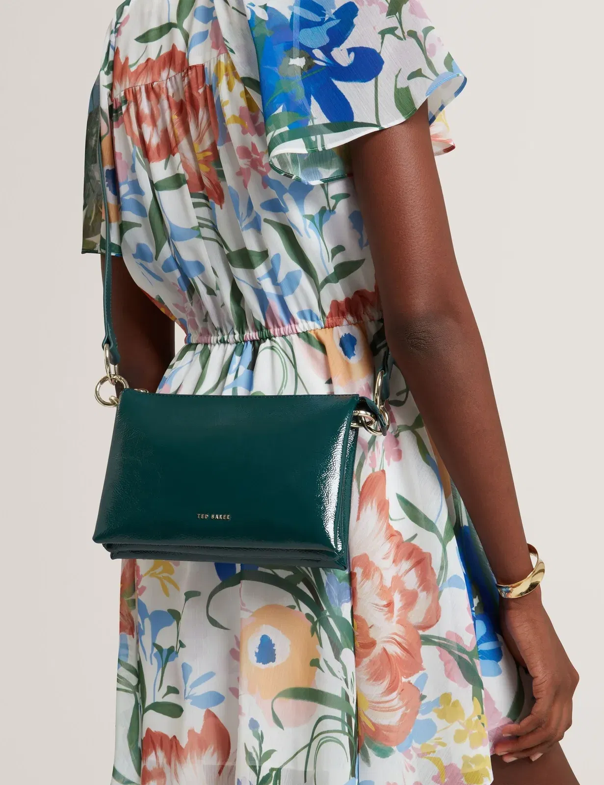 Ted Baker Dawcey Crinkled Patent Leather Crossbody Bag Mid Green Women's