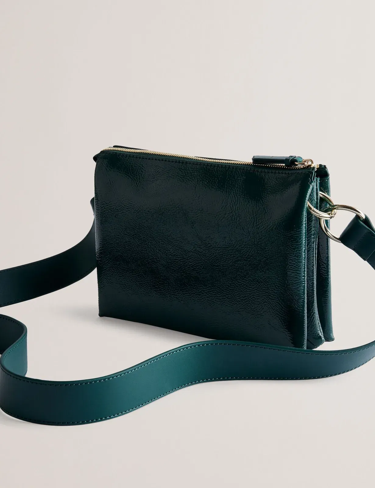Ted Baker Dawcey Crinkled Patent Leather Crossbody Bag Mid Green Women's