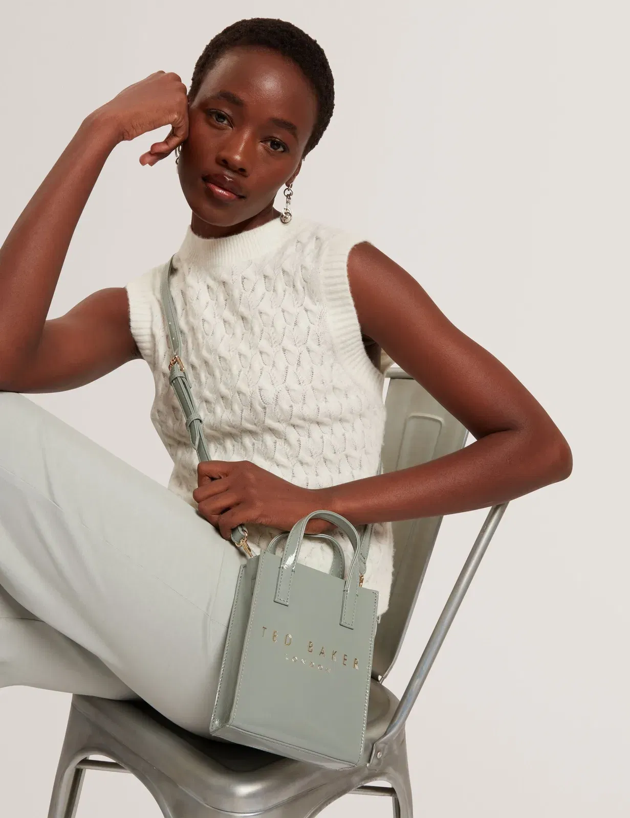 Ted Baker Crinkll Mini Crinkle Patent Pu Icon Tote Bag In Grey Women's