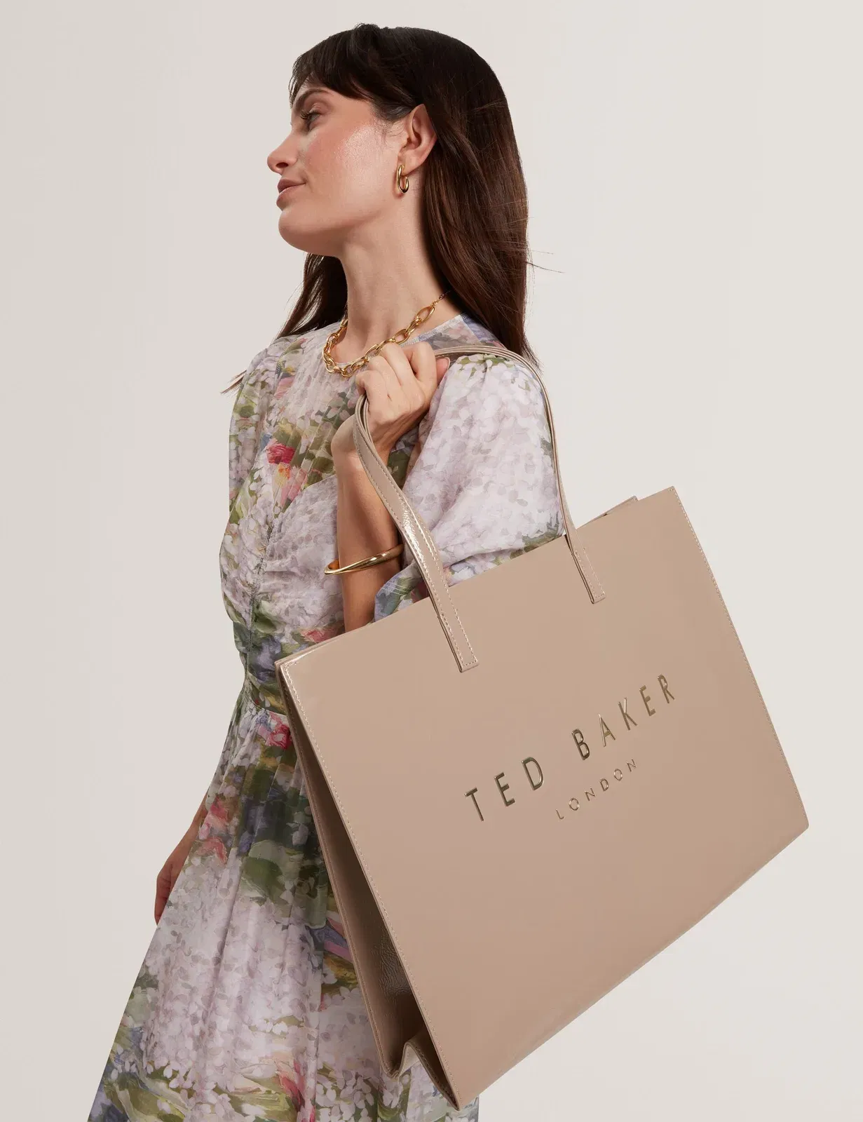 Ted Baker Crikon Crinkled Pu Oversized Icon Tote Bag Stone Women's