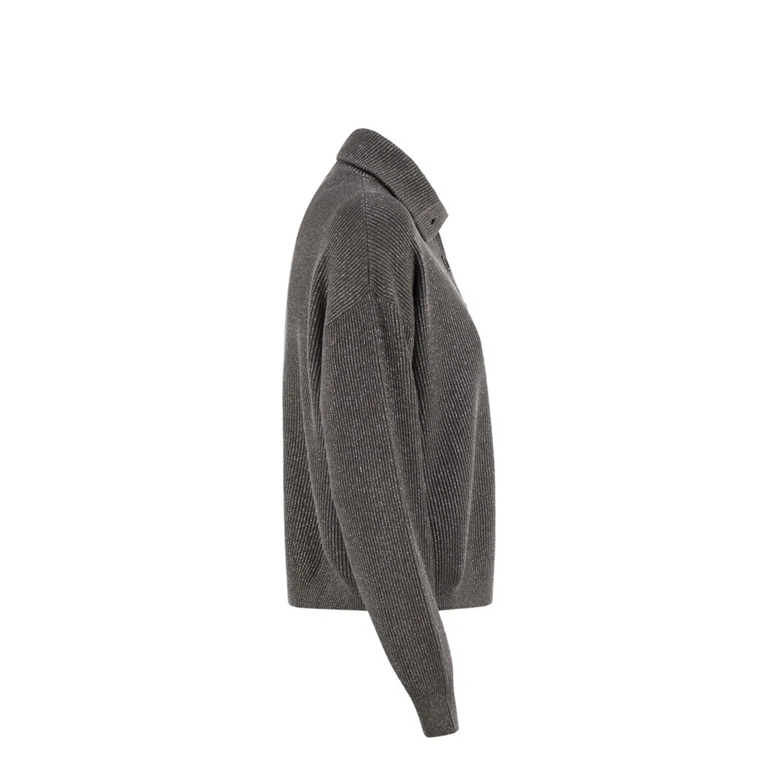 Cotton and Viscose Rib Knit High Collar