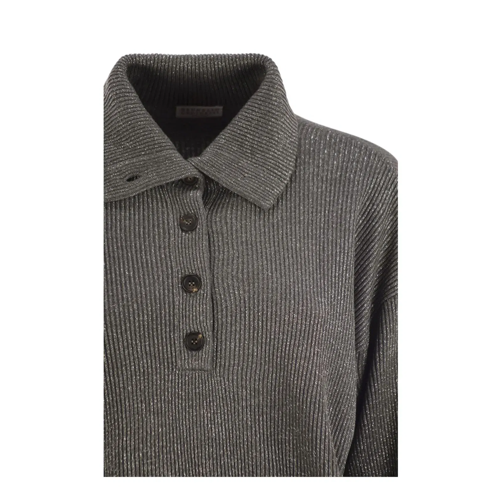 Cotton and Viscose Rib Knit High Collar