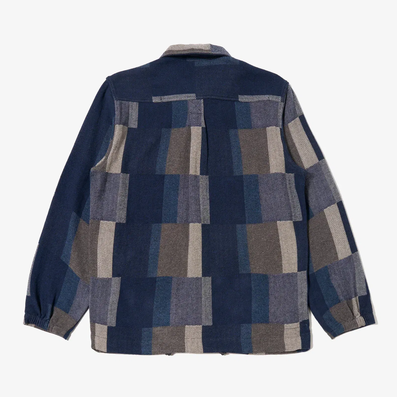 UNIVERSAL WORKS JAPANESE PATCHWORK L/S TECH OVERSHIRT { NAVY