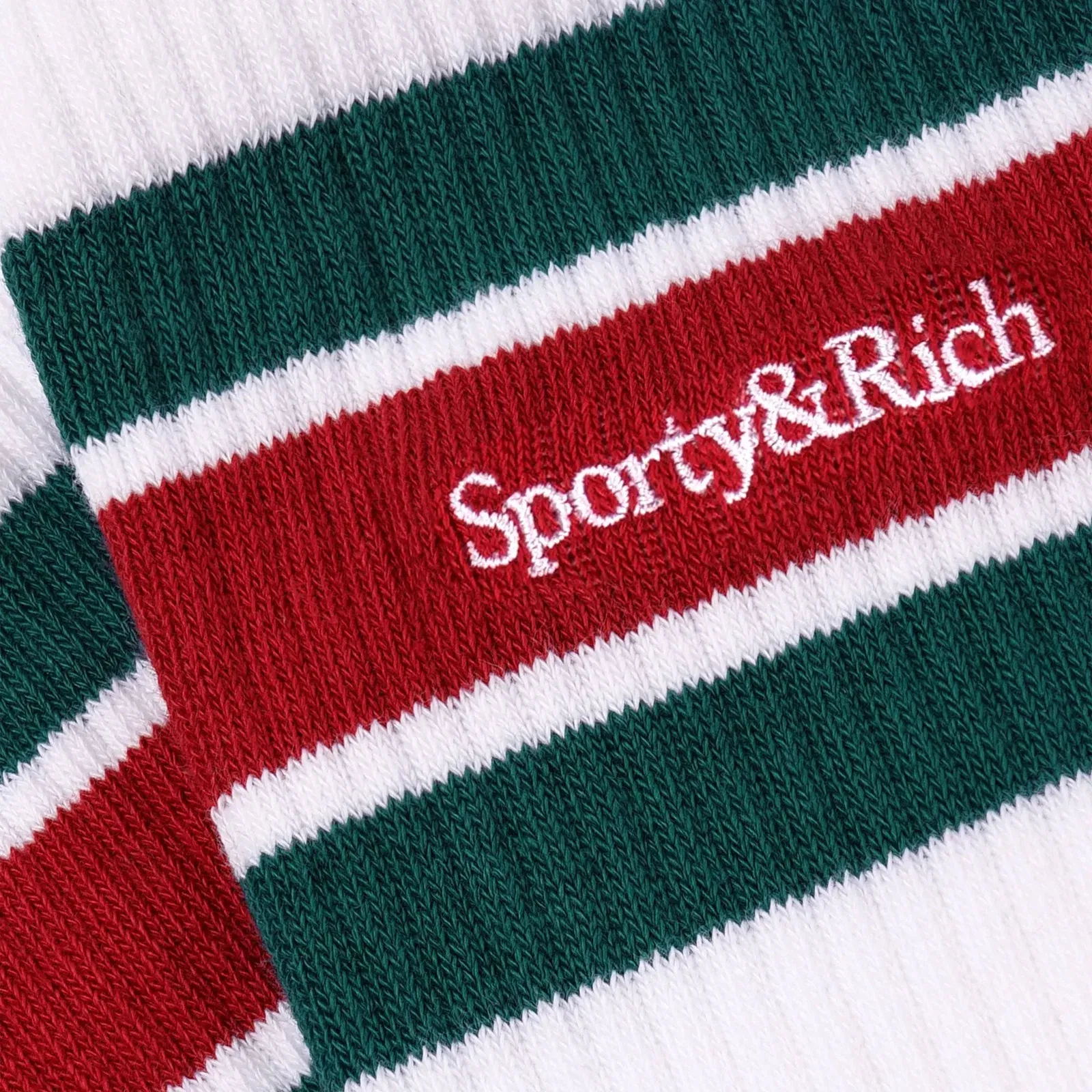SPORTY & RICH SERIF LOGO STRIPED { WHITE/ALPINE/LAVA