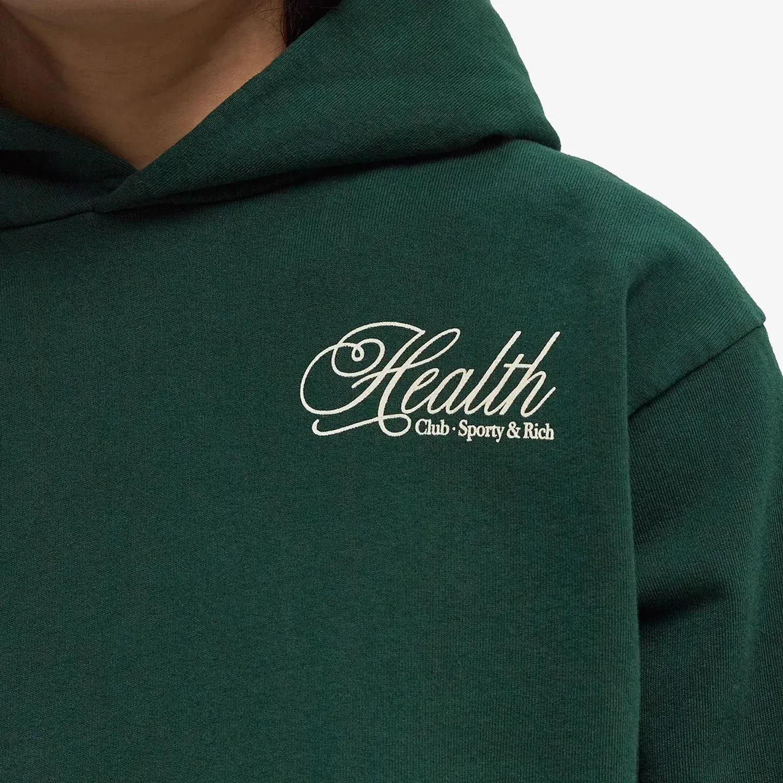 SPORTY & RICH HEALTH SCRIPT HOODIE { GREEN