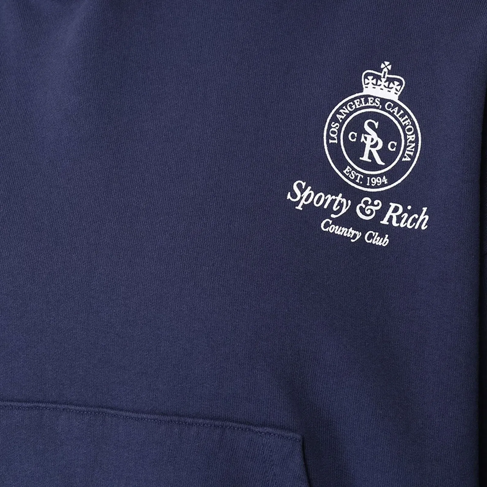 SPORTY & RICH CROWN LOGO CROPPED HOODIE { NAVY/WHITE