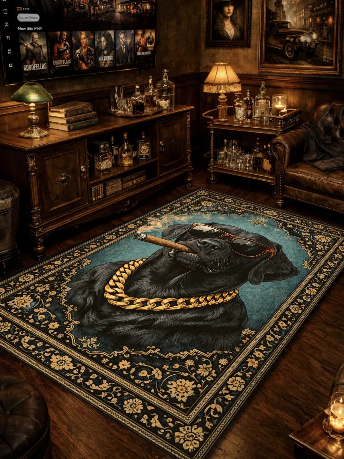 Dog Smoking Traditional Washable Custom Rug