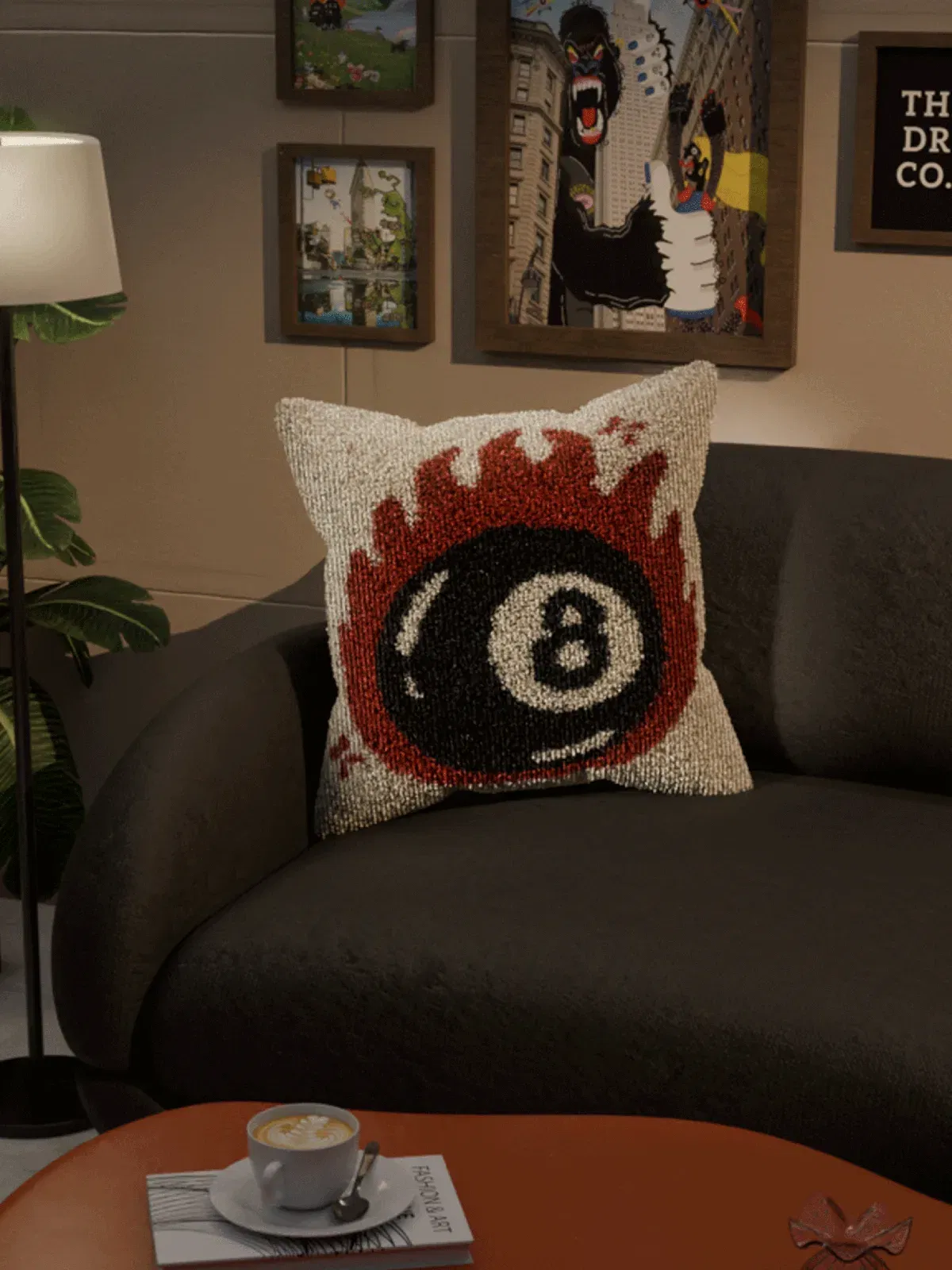 8 Ball Fire cushion cover