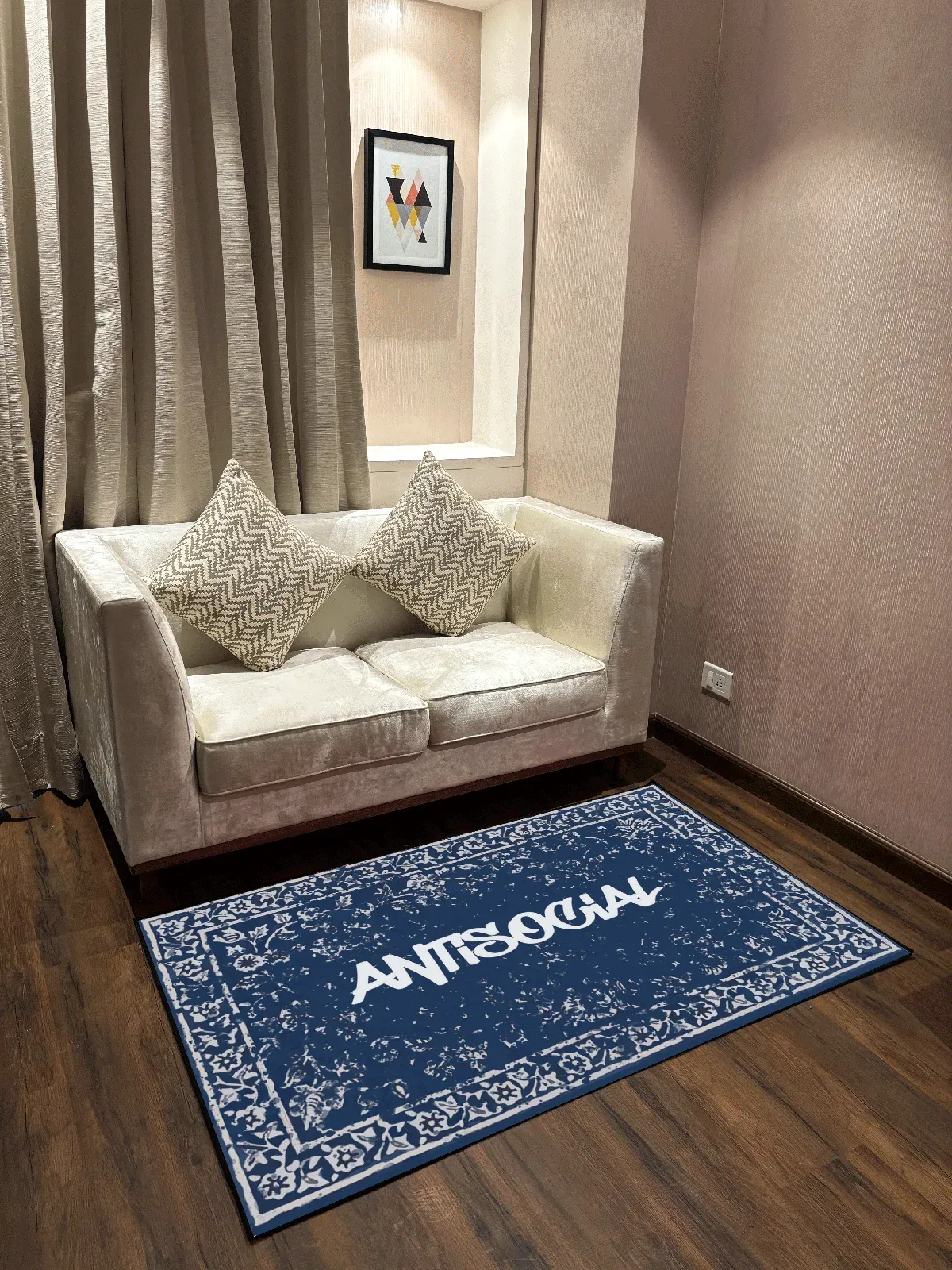 Anti Social Traditional design Washable Custom Rug