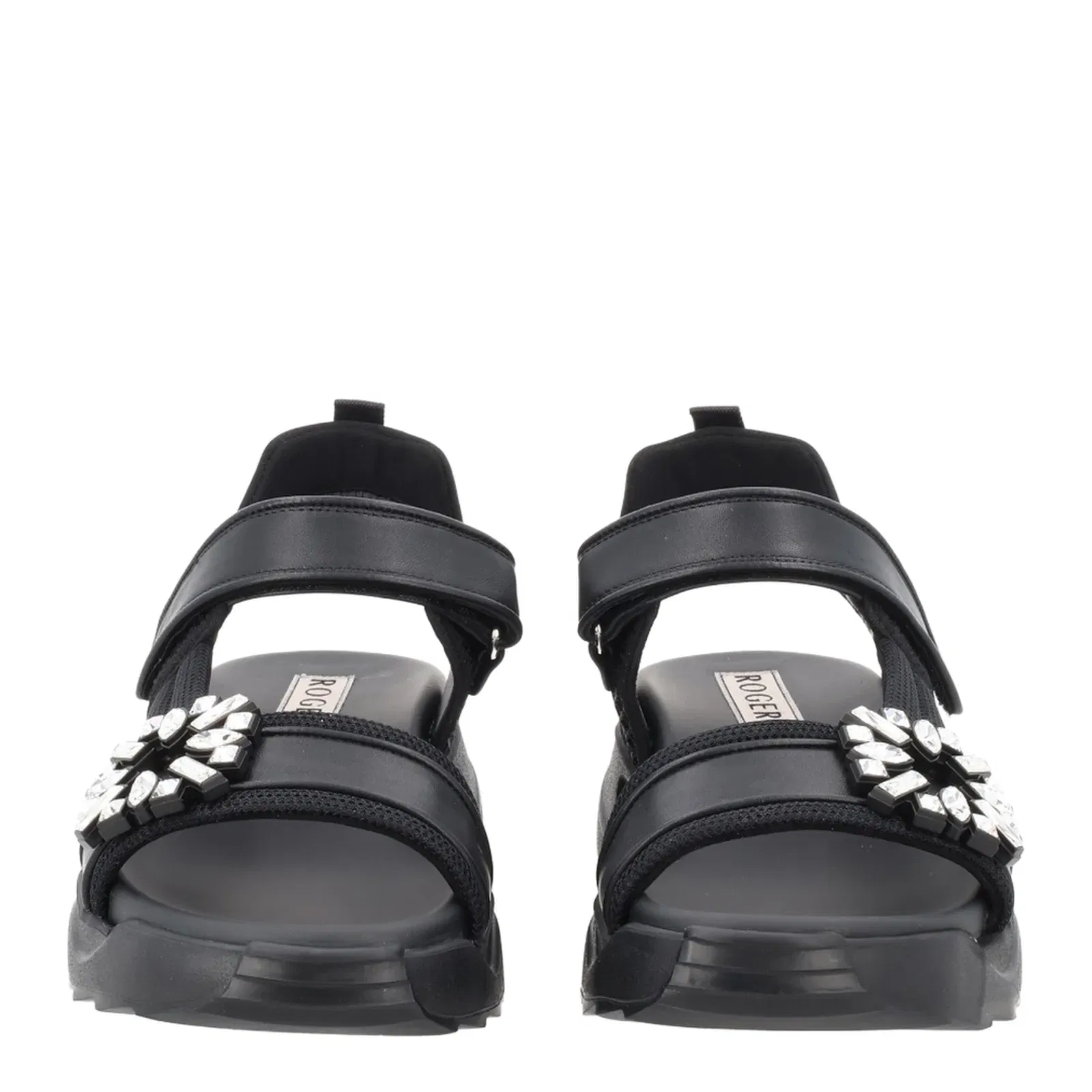 On The Run Black Leather And Textile Sandals