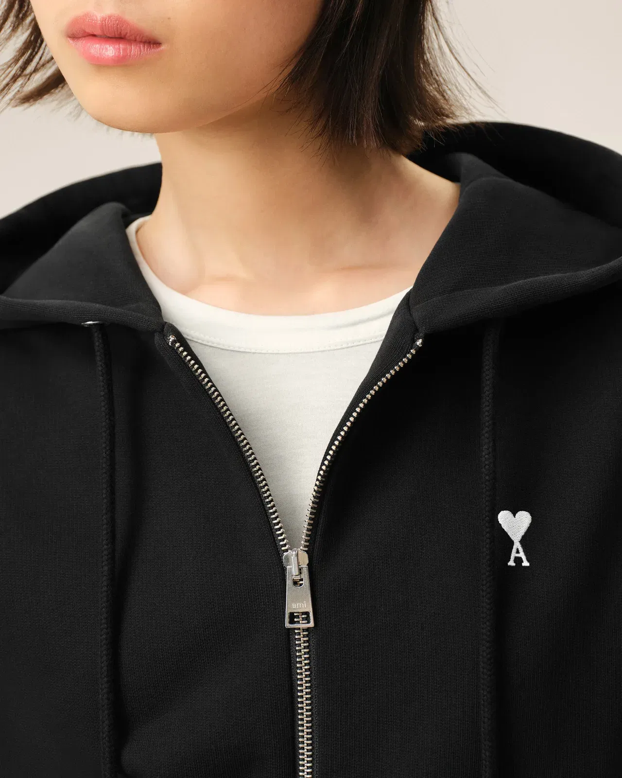 Black Cotton Ami De Coeur Zipped Hoodie Women's