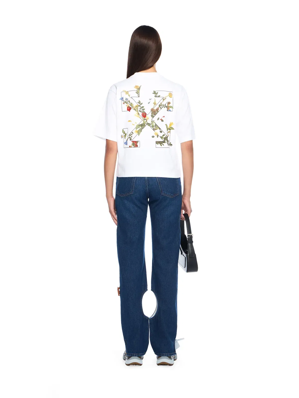 Off-White Embroidered Flowers Boxy Logo Tee