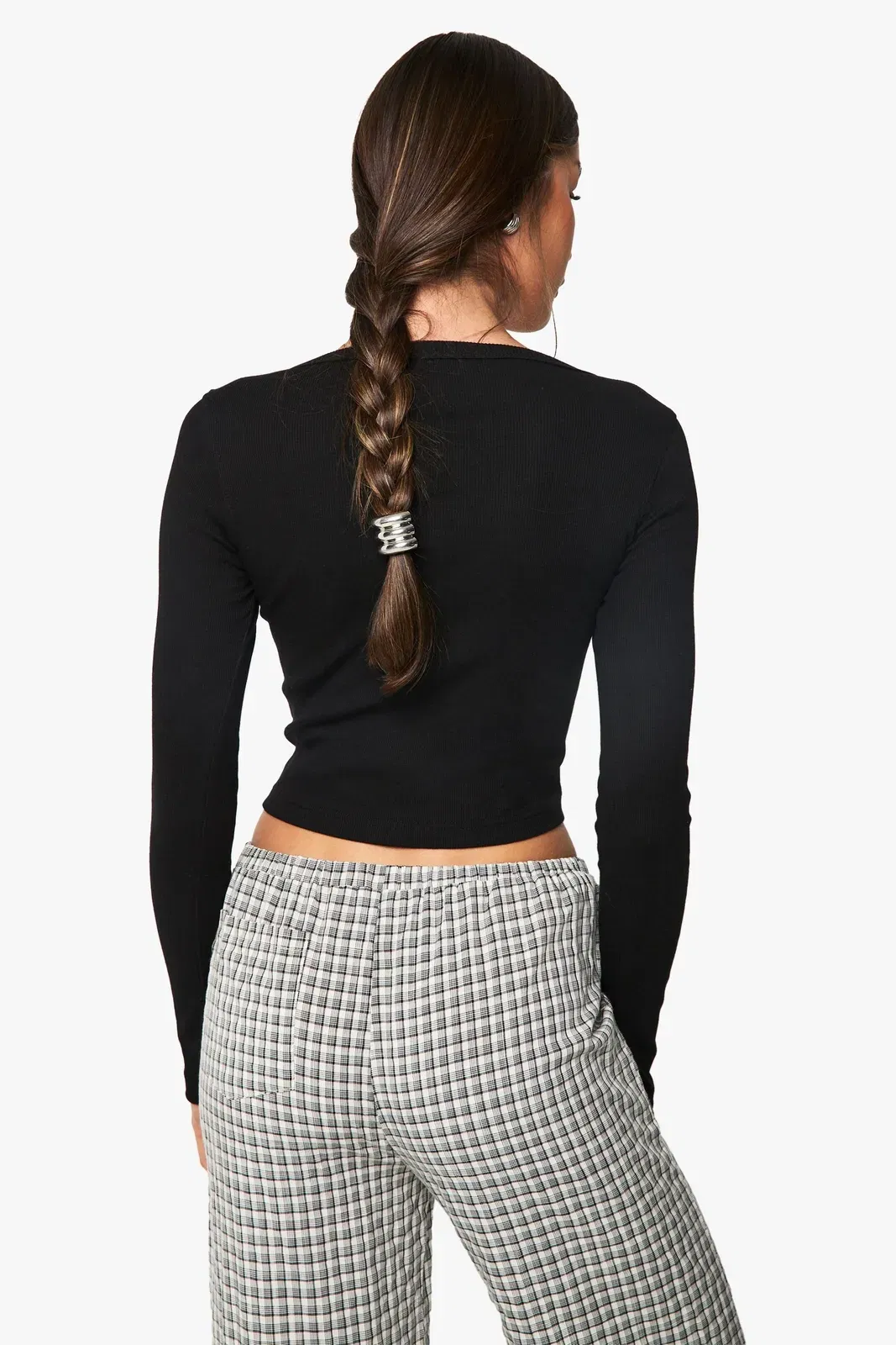 Rib Asymetric Neckline Long Sleeve Top
