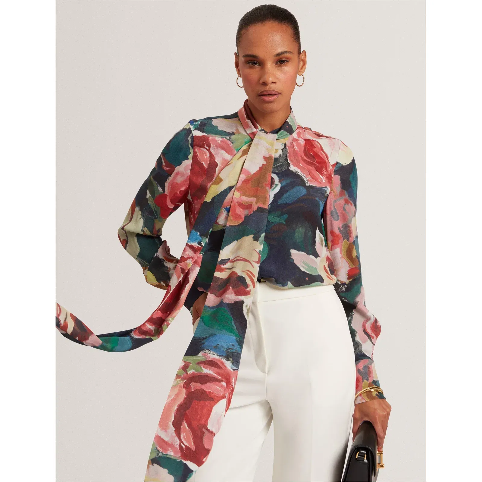 Tie Neck Long-Sleeve Blouse