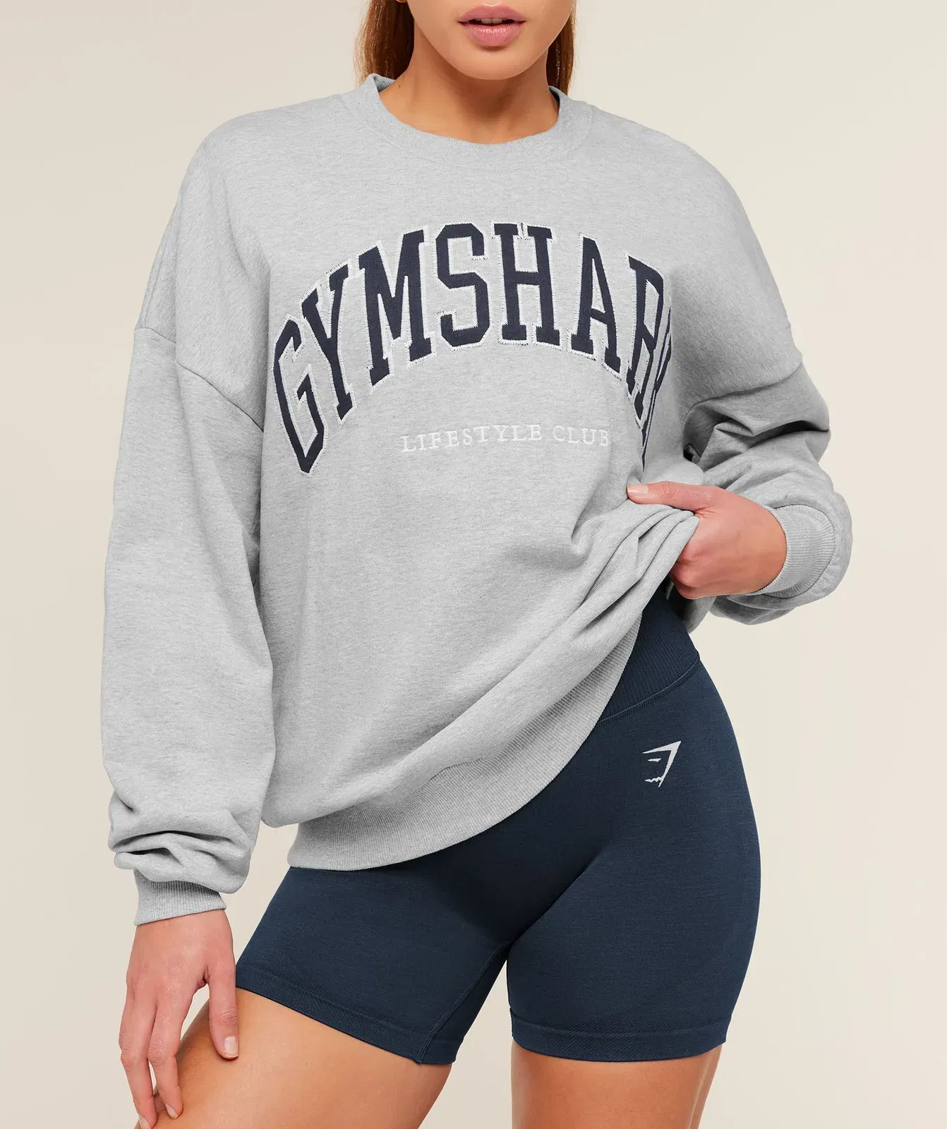 Gymshark Collegiate Graphic Crew Neck Pullover - Light Grey Core Marl