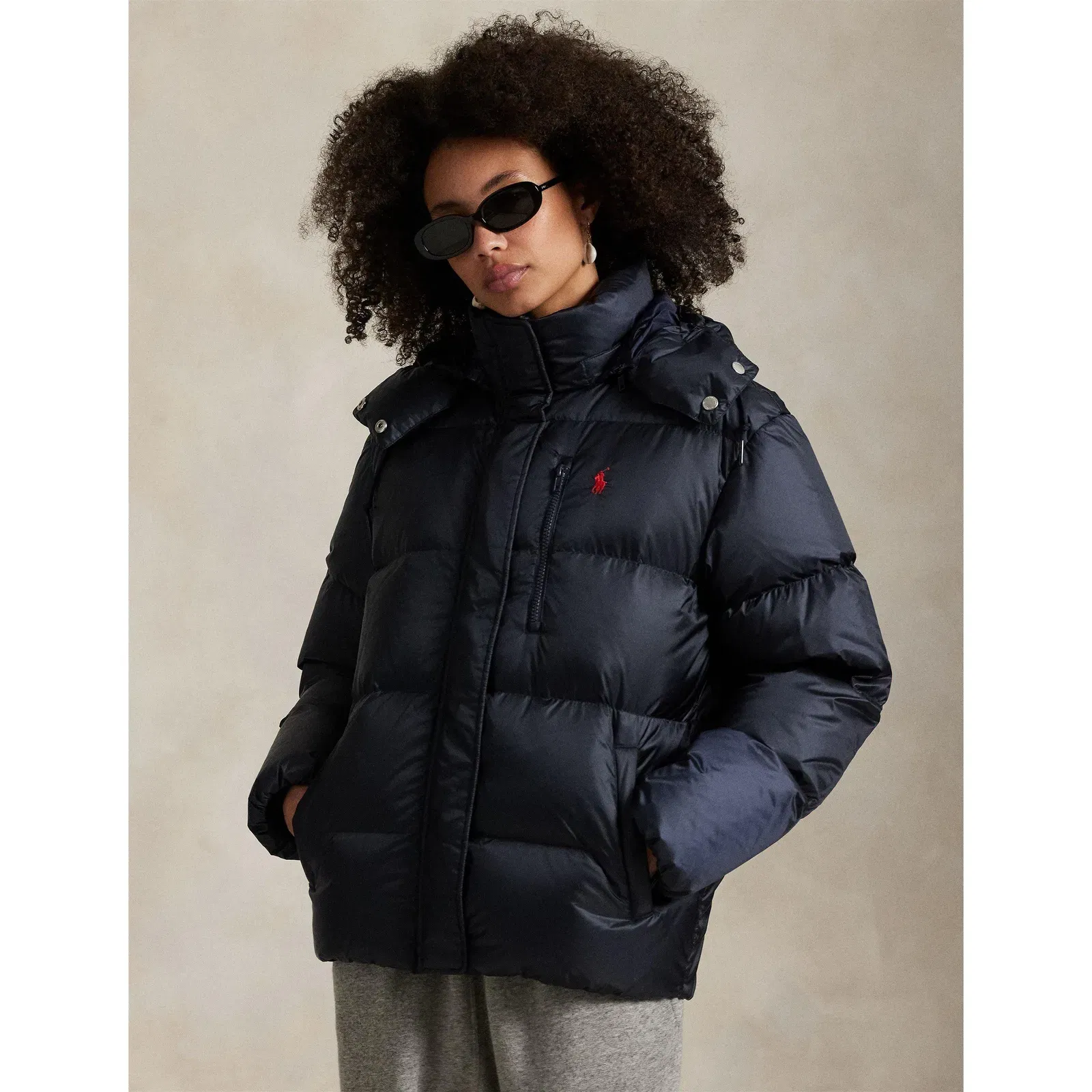 Carly Water-Repellent Quilted Duck Down Wind Resistant Detachable Hood Short Puffer Jacket