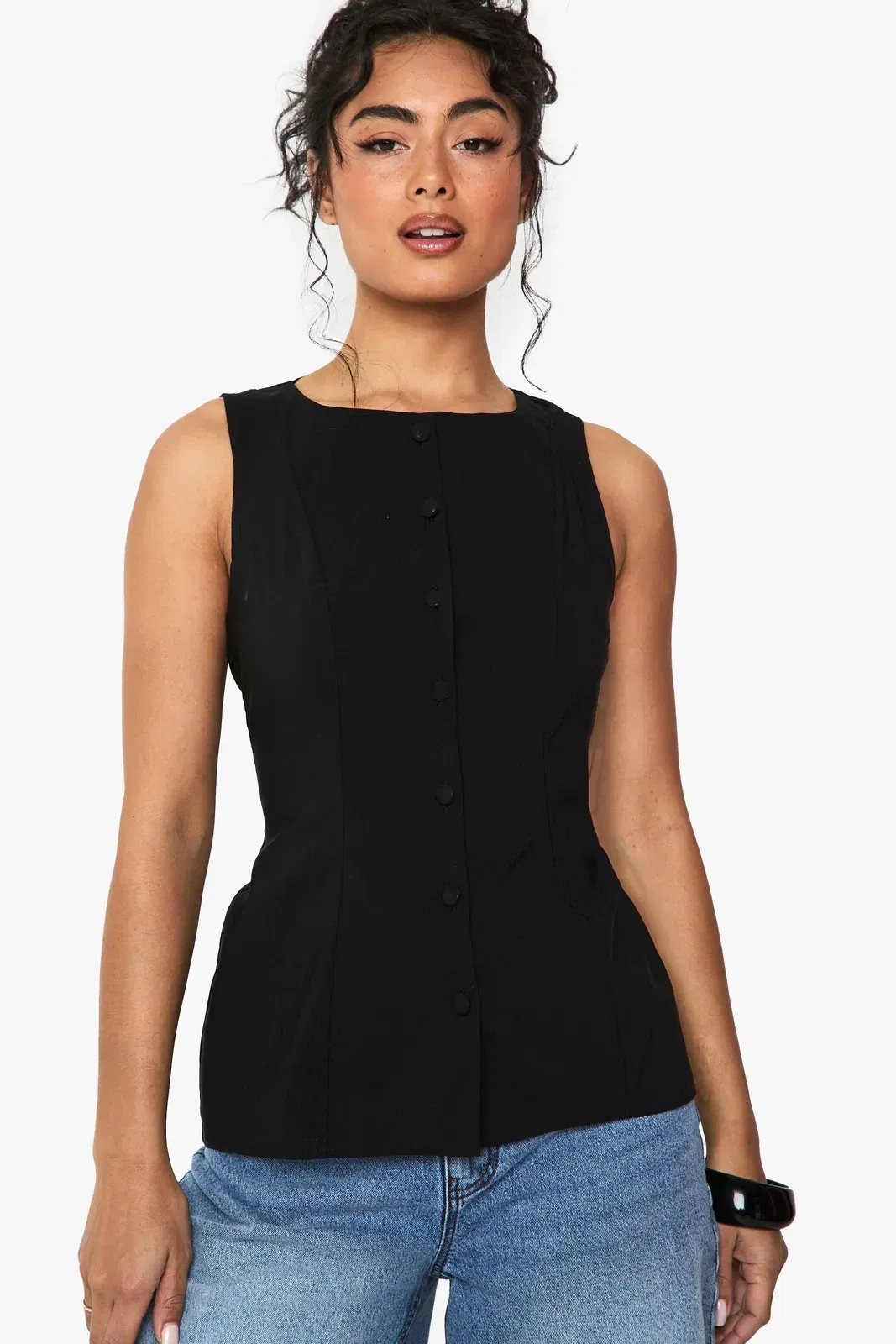 Bengaline Button Through Longline Waistcoat