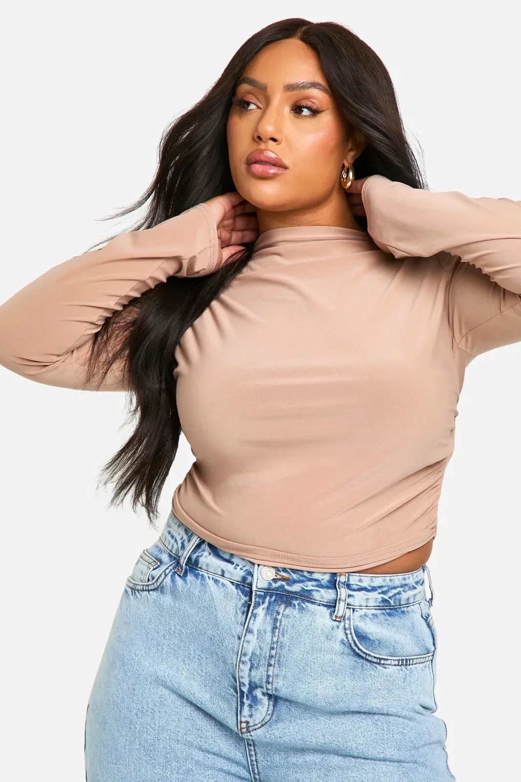 Plus Ruched Side Seam Long Sleeve Top