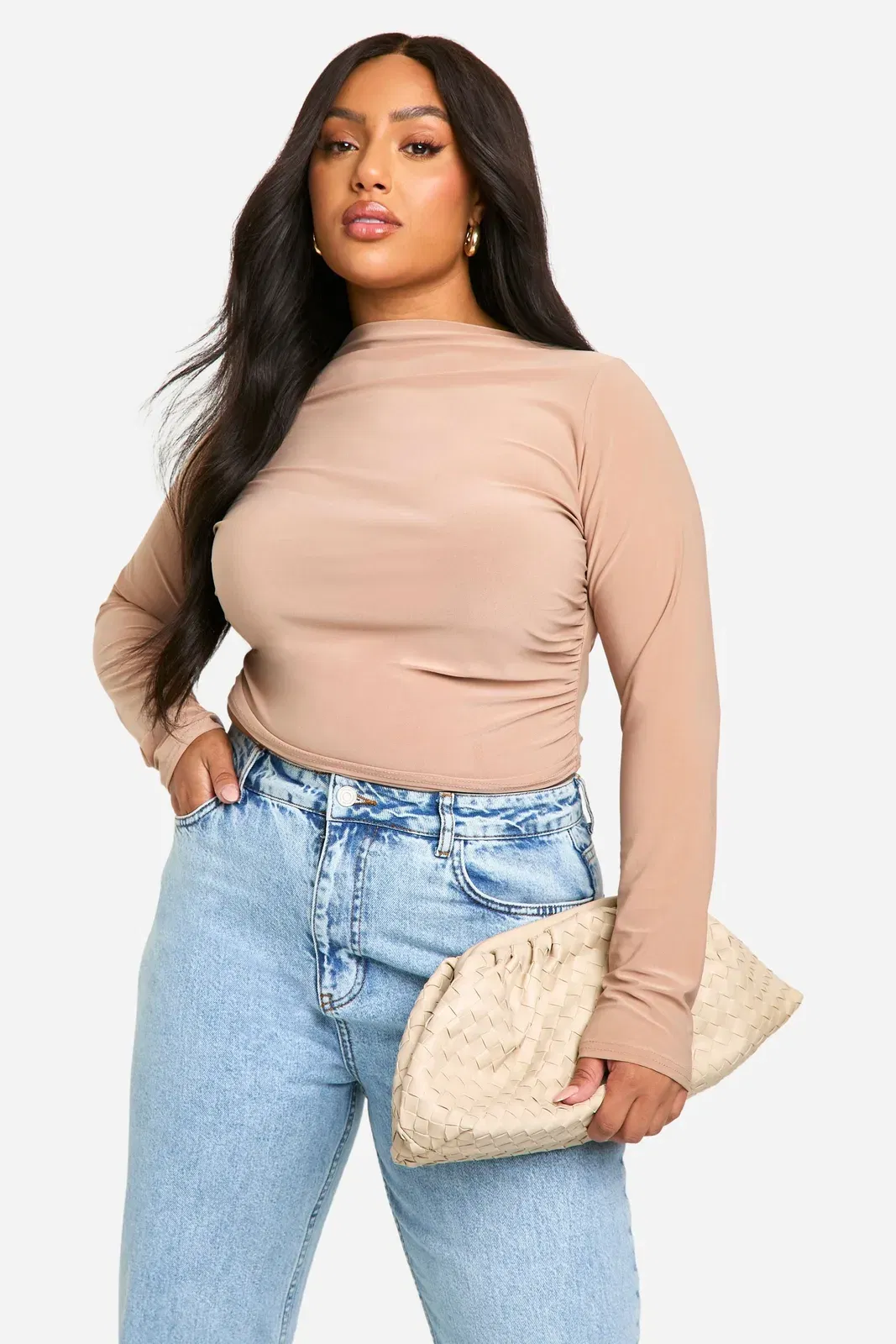 Plus Ruched Side Seam Long Sleeve Top