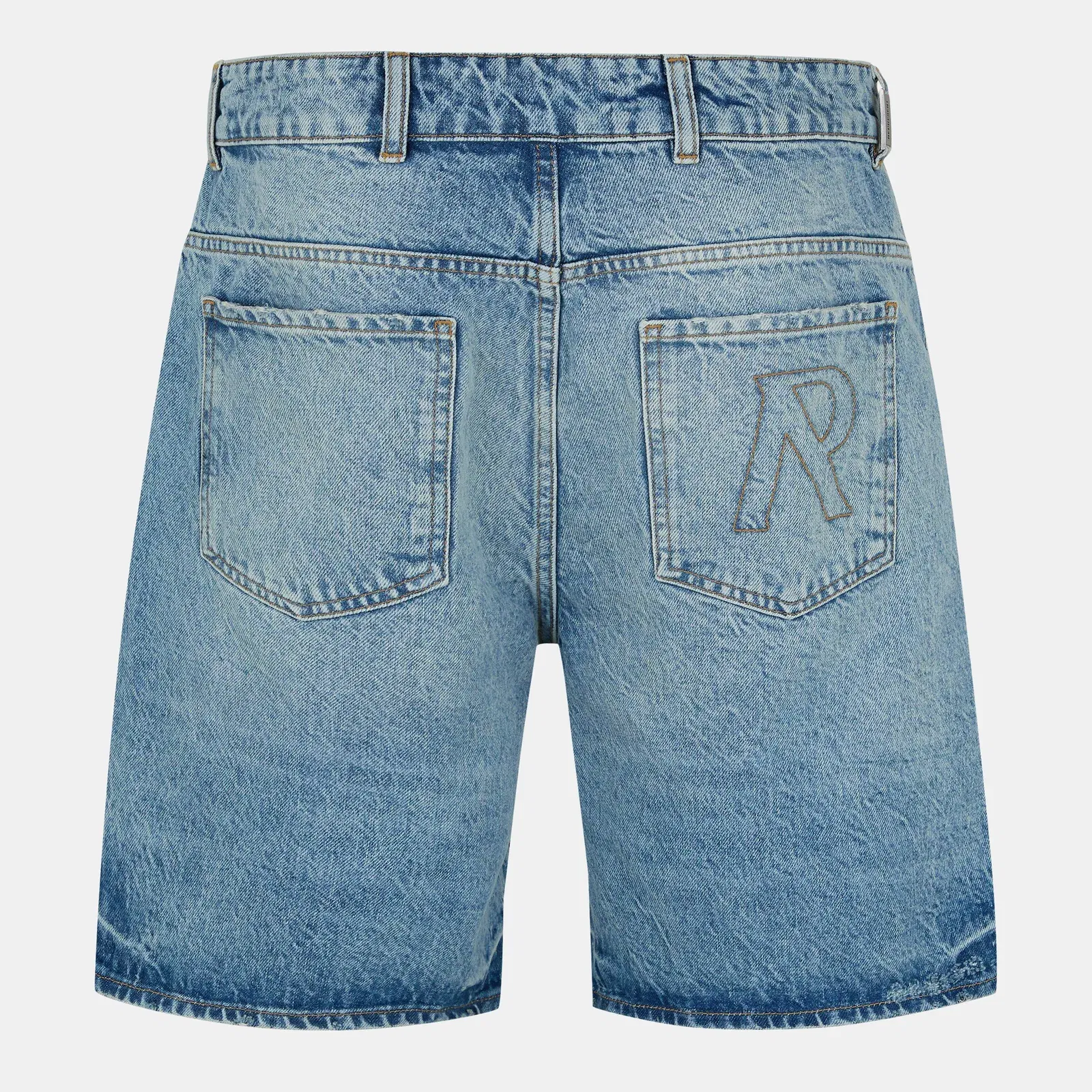 Mid Rise Knee Length 5 Pocket Cotton Denim Shorts