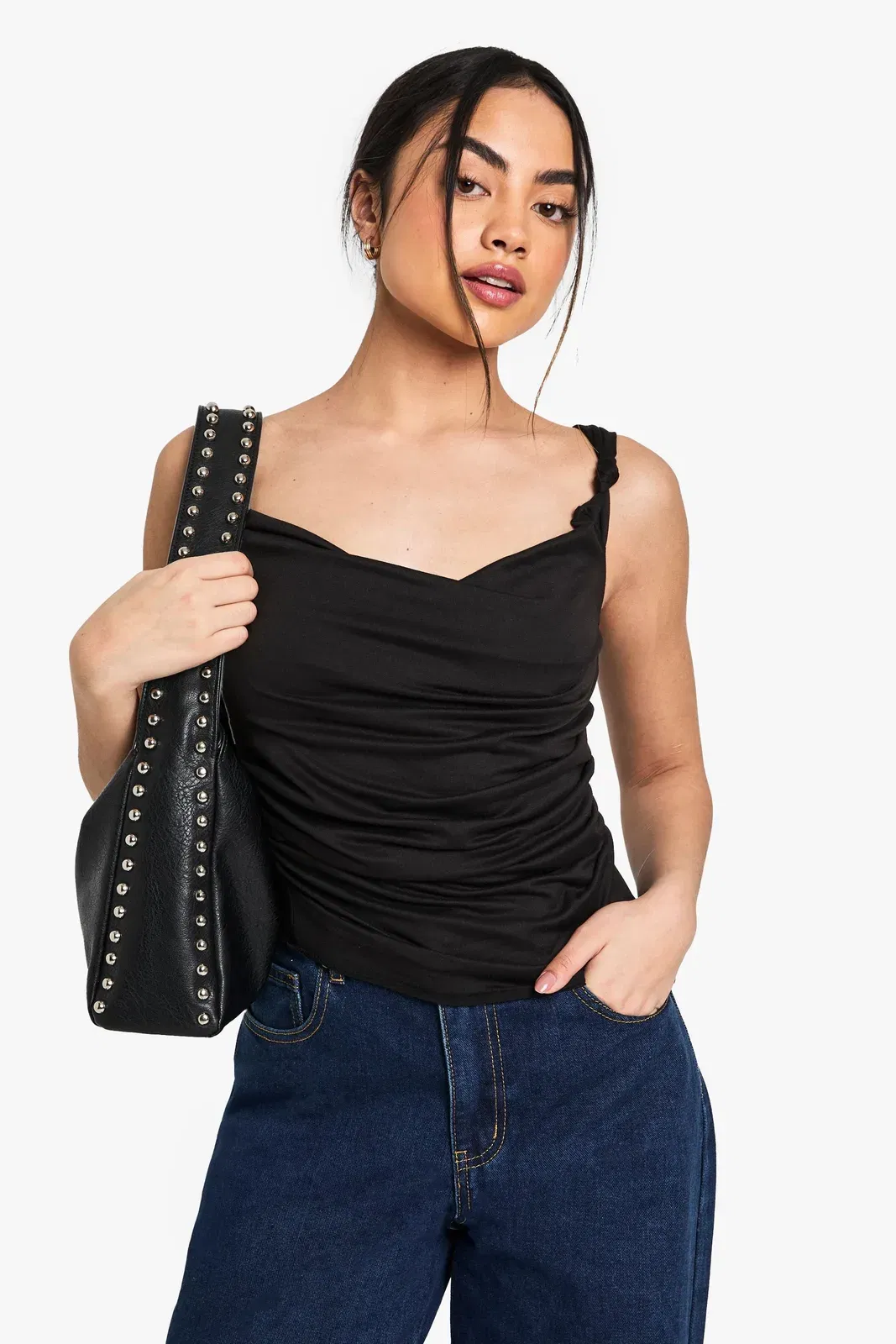 Super Soft Knot Detail Ruched Top