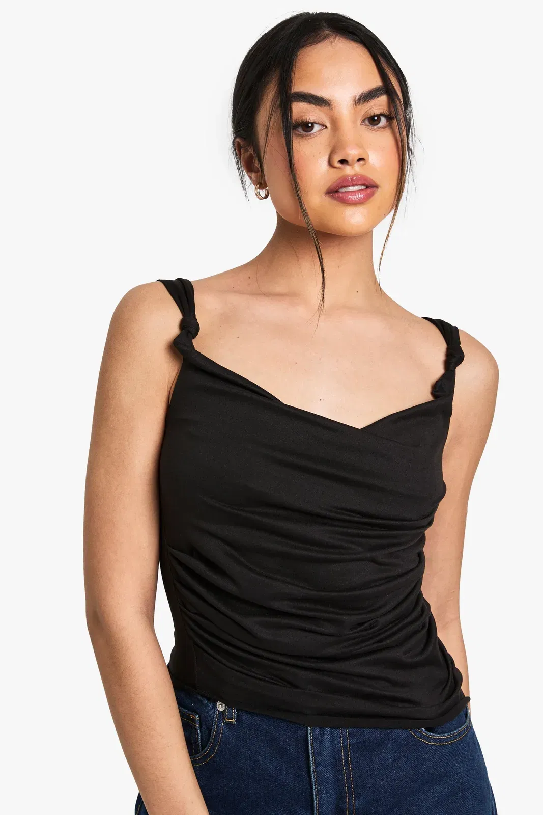 Super Soft Knot Detail Ruched Top