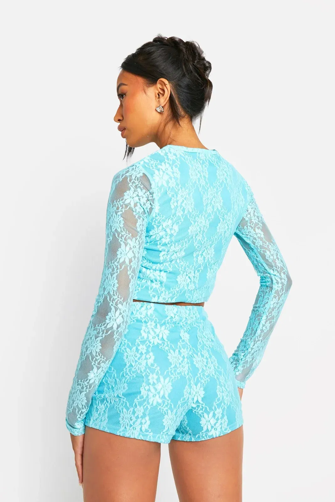 Lace Ruched Front Long Sleeve Top