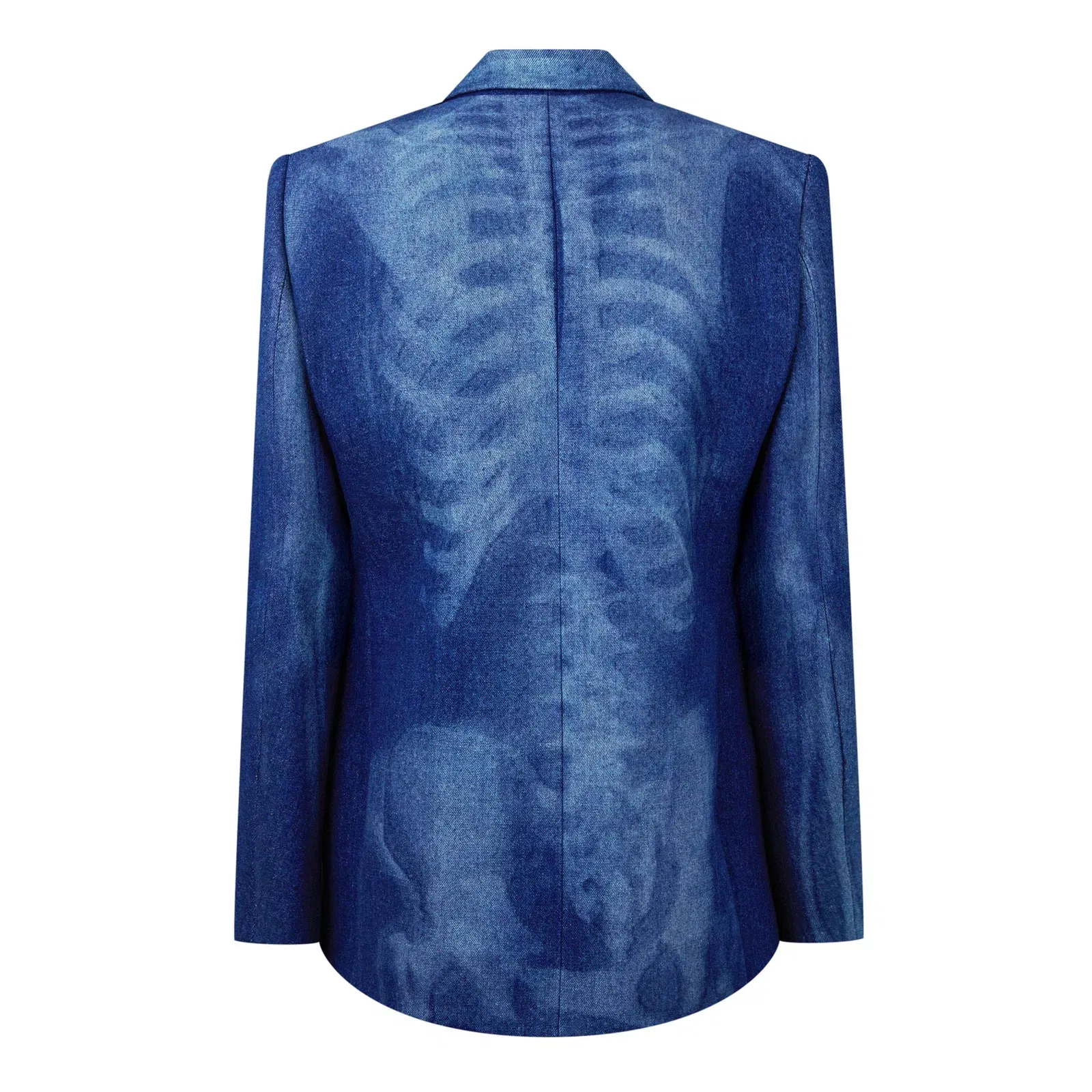 Body Scan Relax Skeleton Graphic Long Sleeve Double-Breasted Denim Jacket