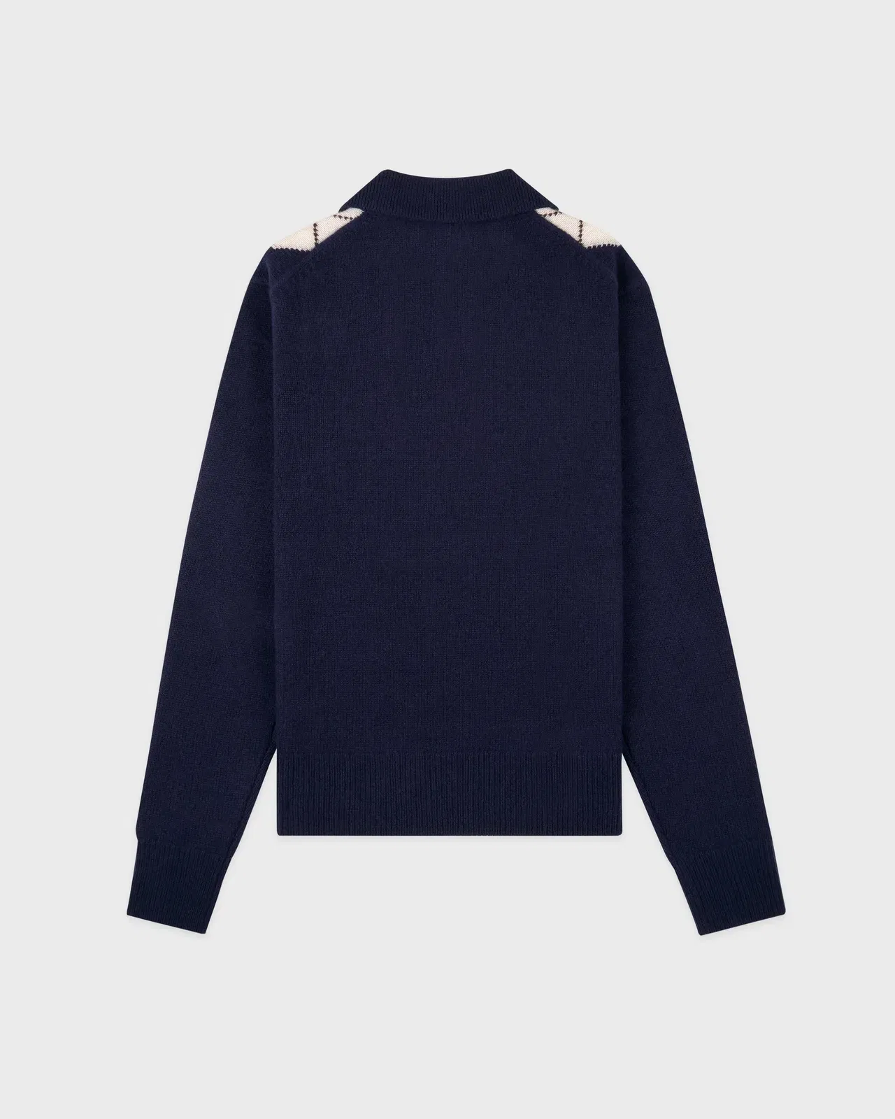 Serif Logo Argyle Cashmere Polo - Navy/Forest/Ecru
