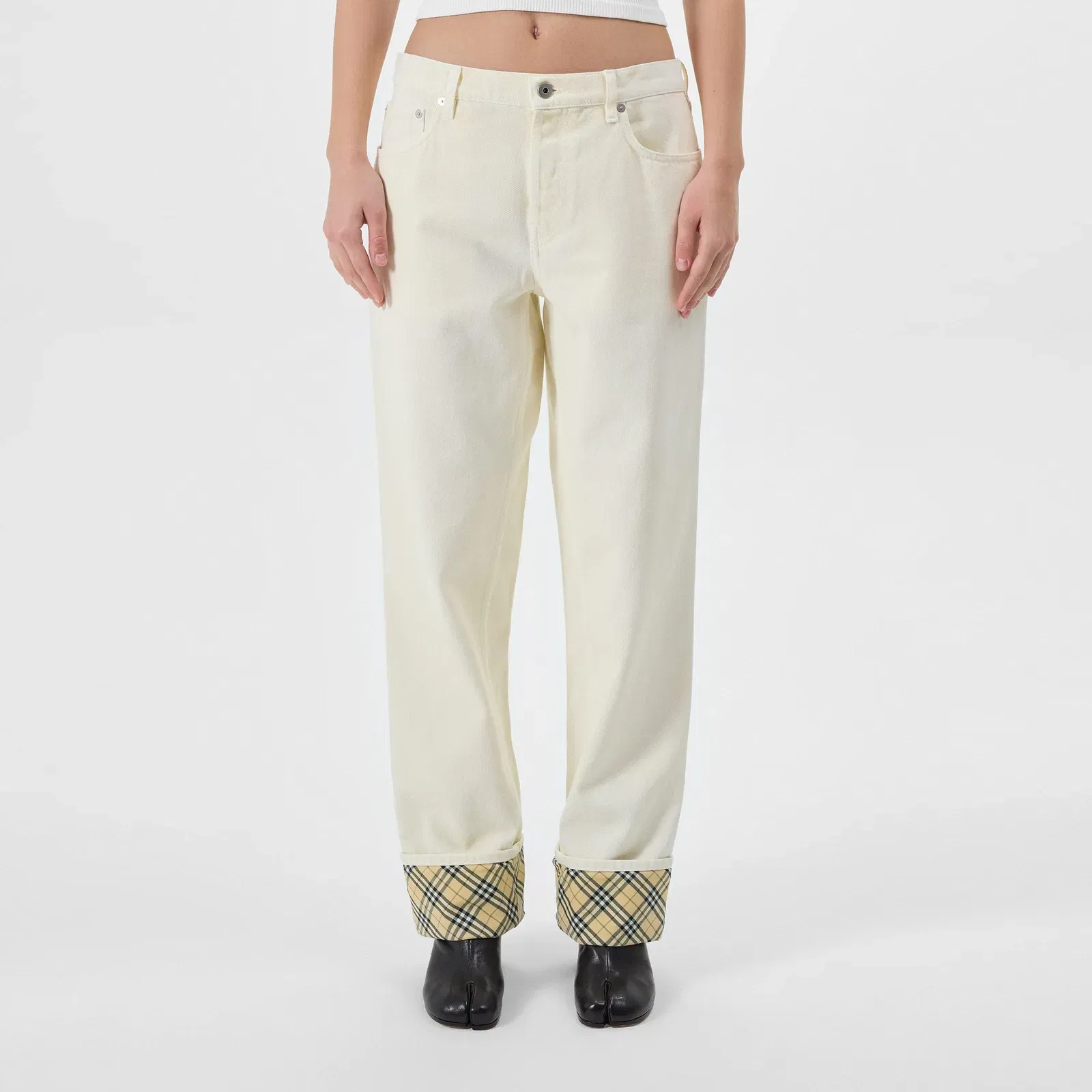 Check Straight Leg Jeans