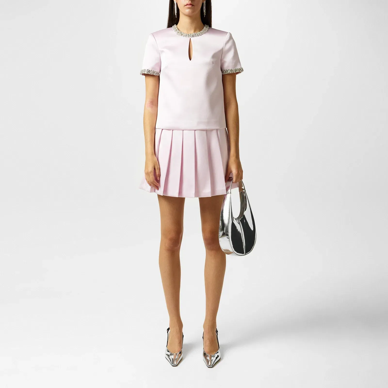 Satin Embellished Short-Sleeve Blouse