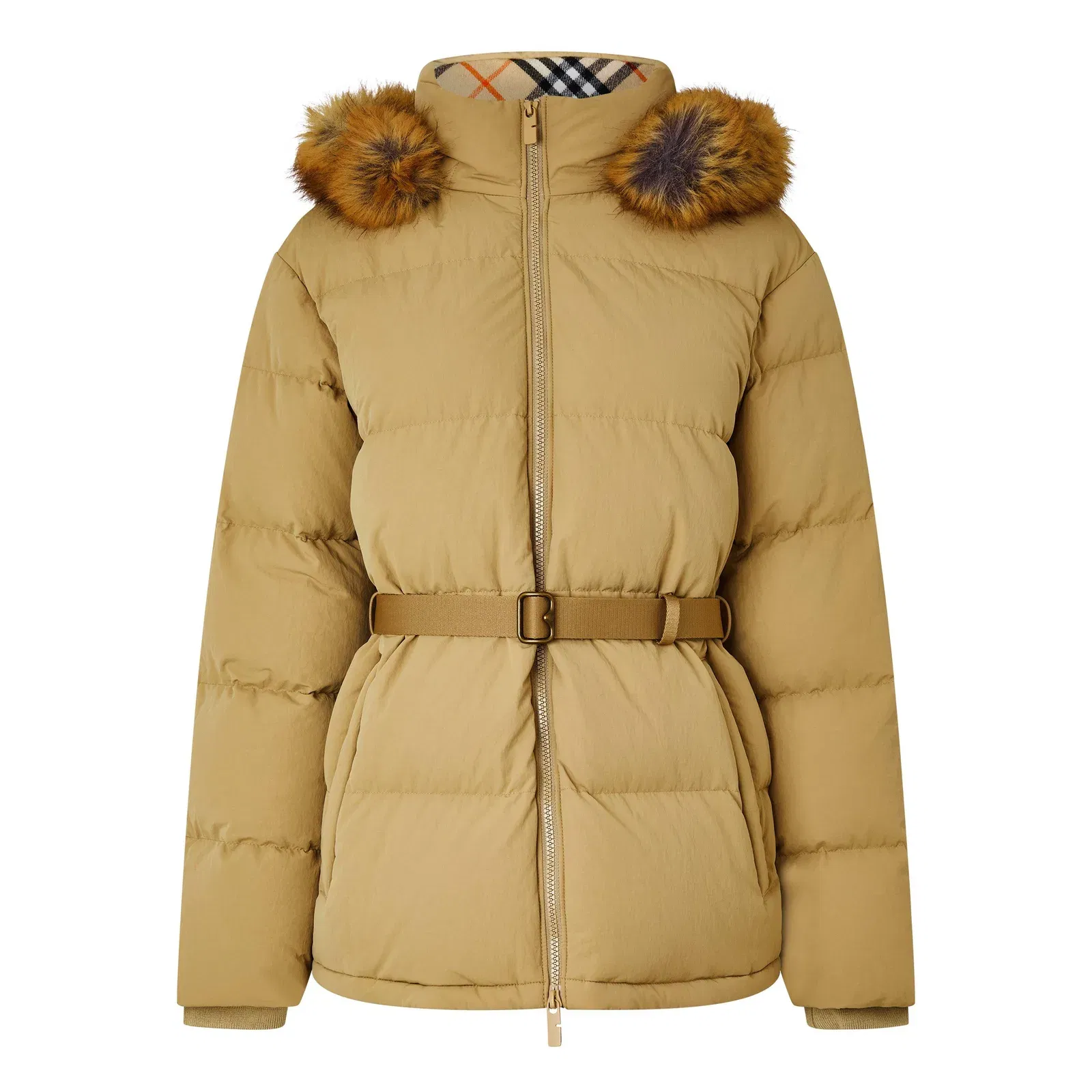 Water-Repellent Detachable Hood Faux-Fur Trim Short Puffer Jacket