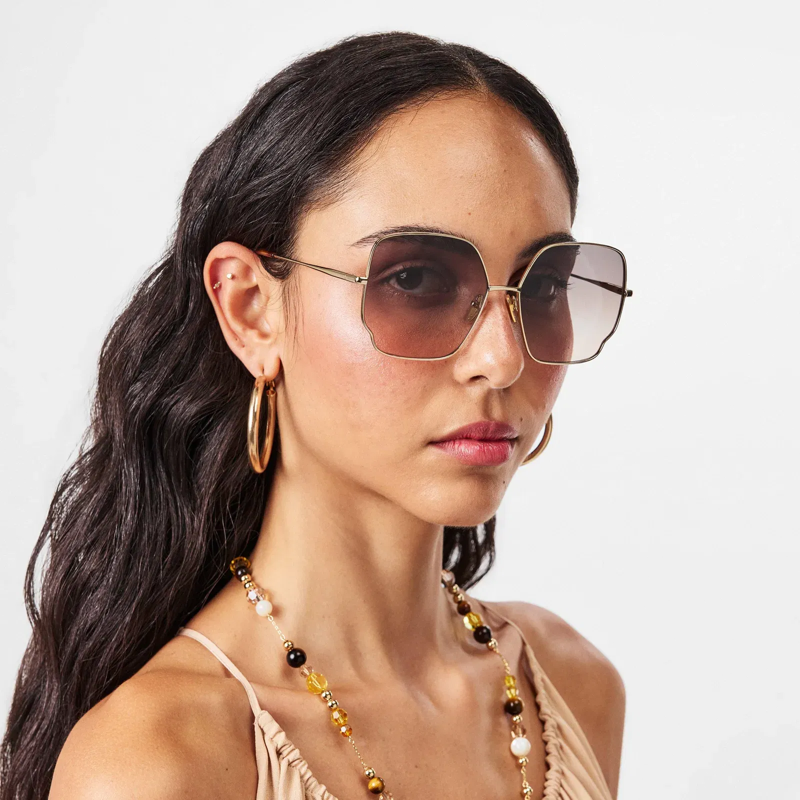 Hexagonal Green Lens Full Rim Retro Sunglasses