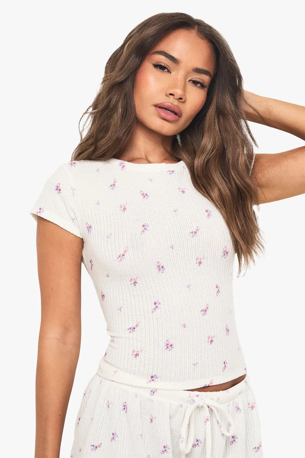 Ditsy Waffle Crew Neck Fitted T-shirt