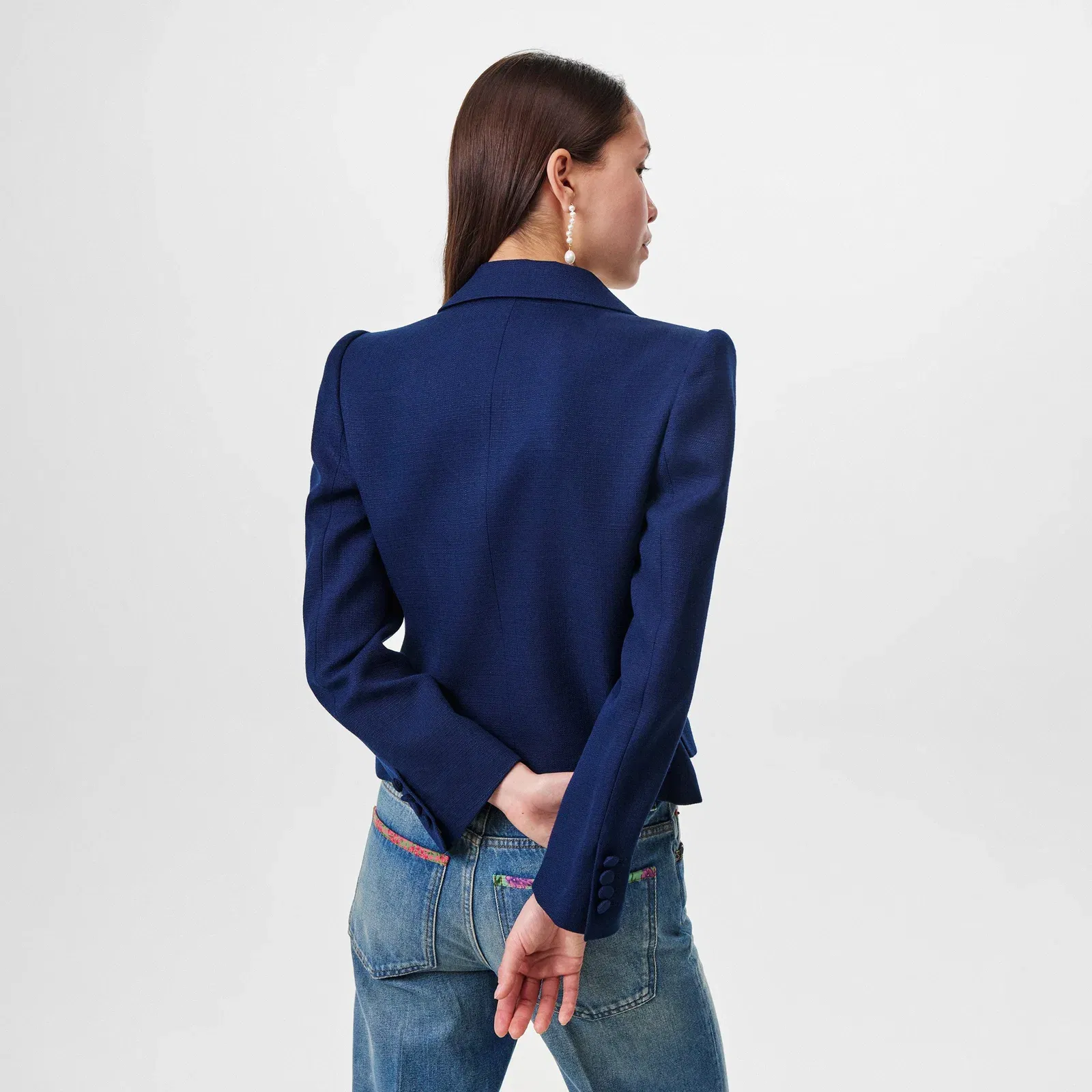 Bow Wool Long Sleeve Blazer