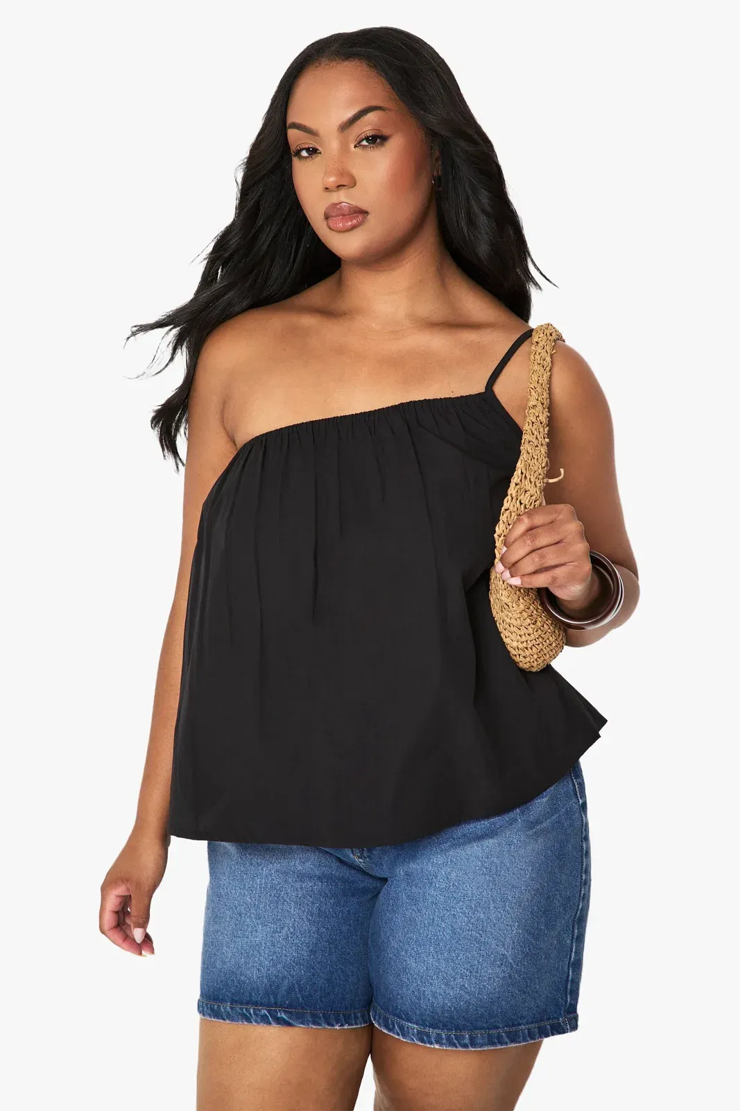 Plus Cotton Poplin One Shoulder Cami