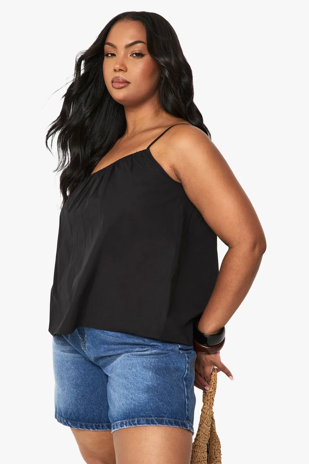 Plus Cotton Poplin One Shoulder Cami
