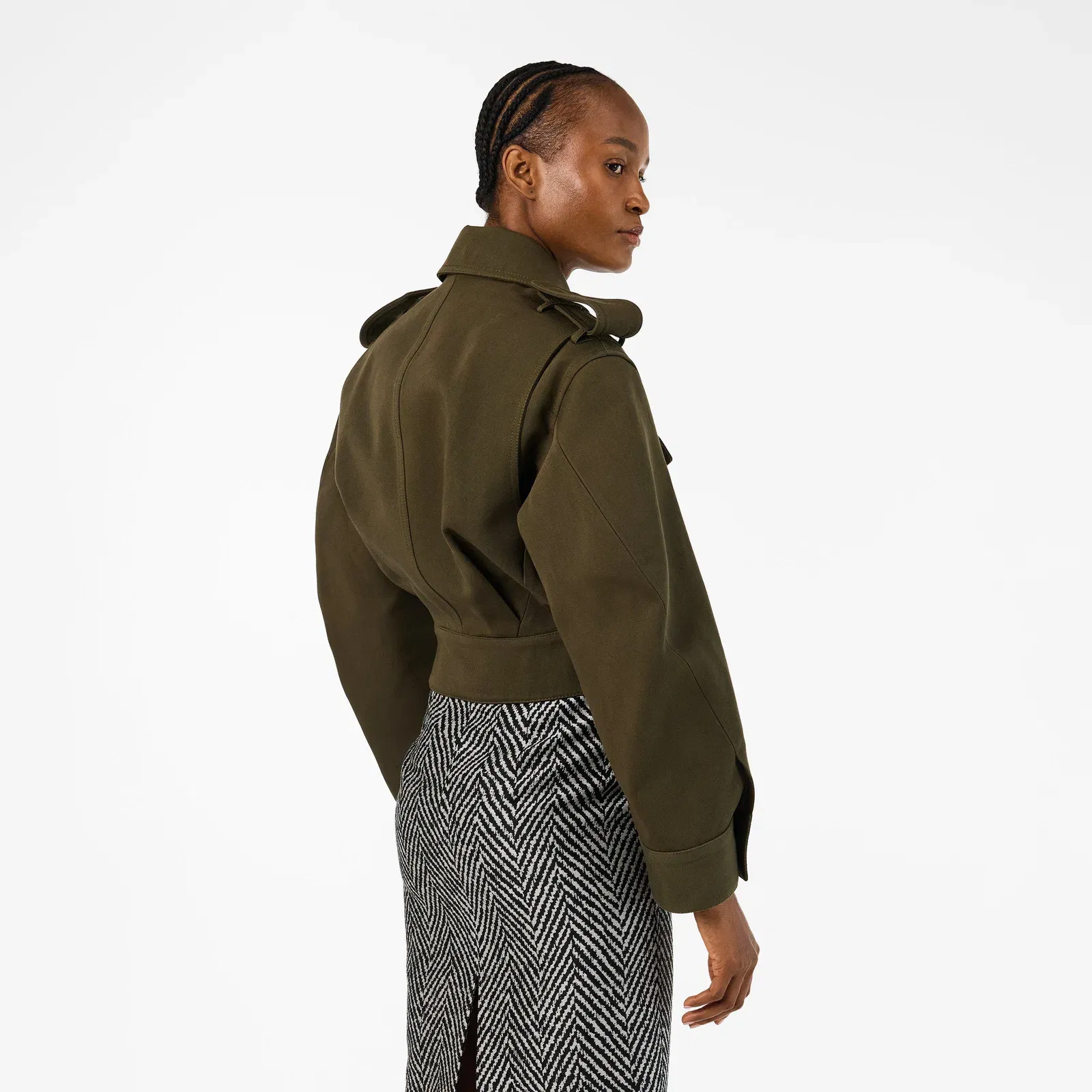 Cocoon Utility Cotton Cropped Long Sleeve Hybrid Jacket