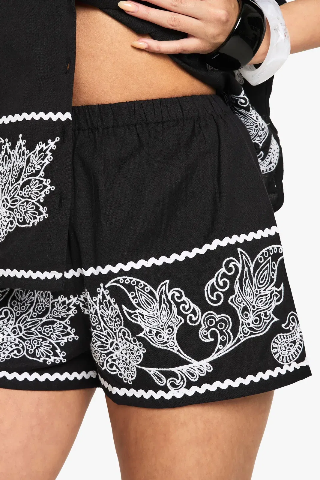 Embroidered Trim Cotton Poplin Shorts