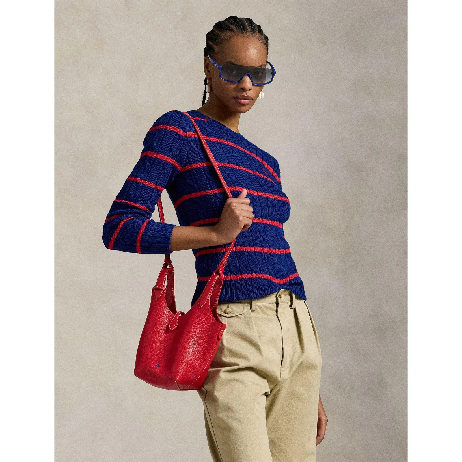 Cable Stripe Crew Neck Jumper