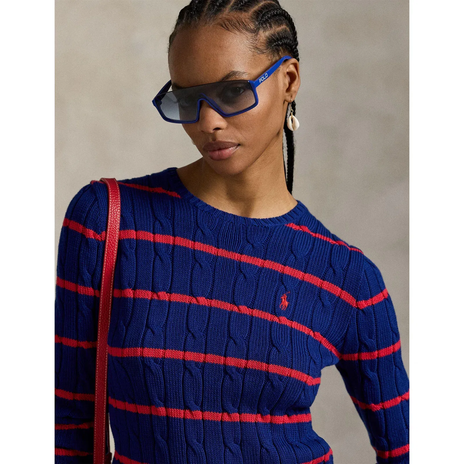 Cable Stripe Crew Neck Jumper