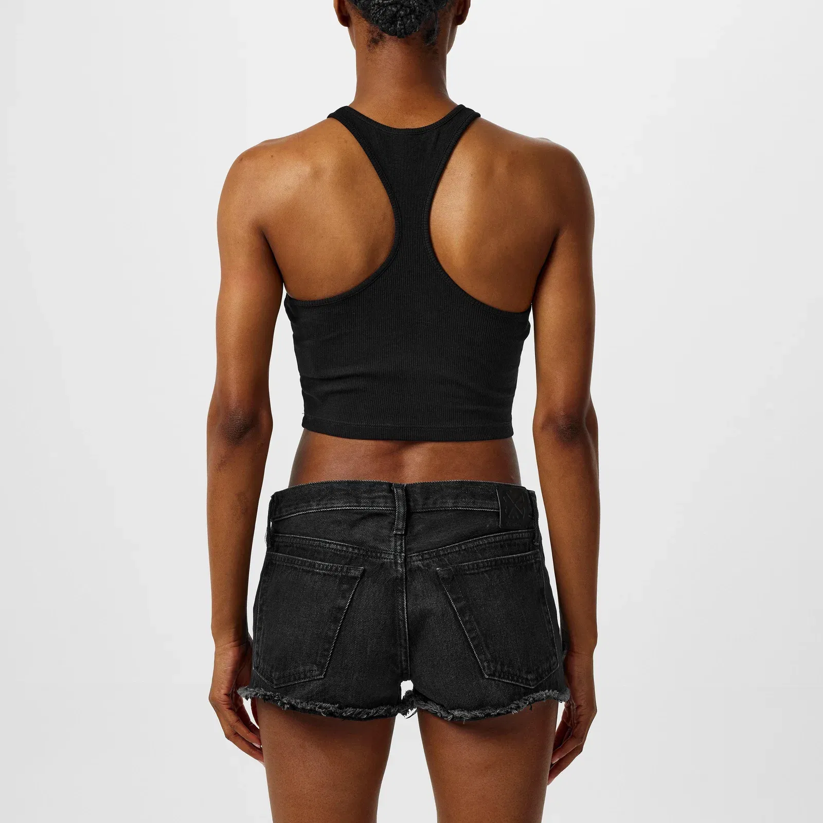 Stamp Cotton Sleeveless Round Neck Crop Top