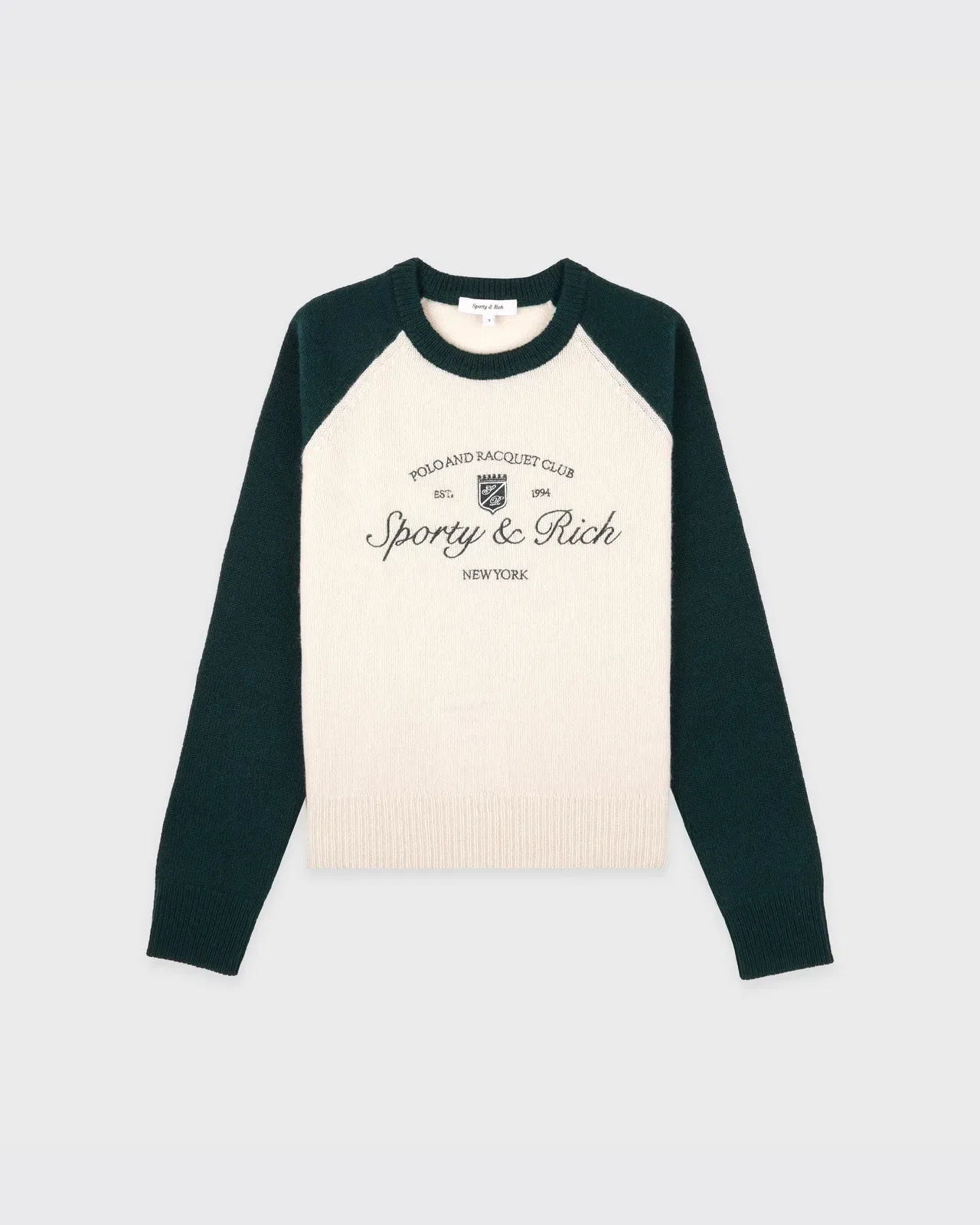 Syracuse Cashmere Baseball Sweater - Ecru/Forest